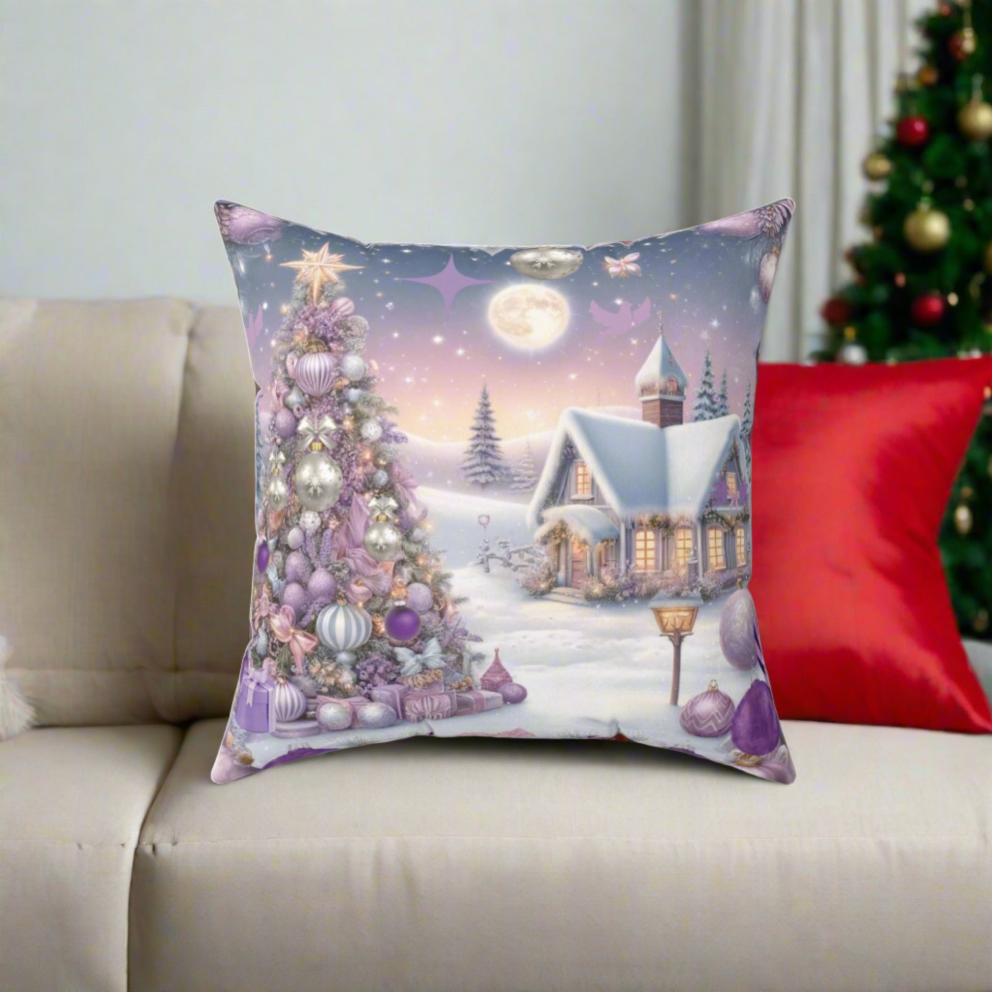 Christmas Lavender Design Square Pillow Elegant Holiday Decor Perfect for Your Seasonal Decorations Perfect Accent for Living Rooms, Bedrooms, Soft, Durable, Pillow Gift New House, Bridal Shower Gift - MRSBYVALLE