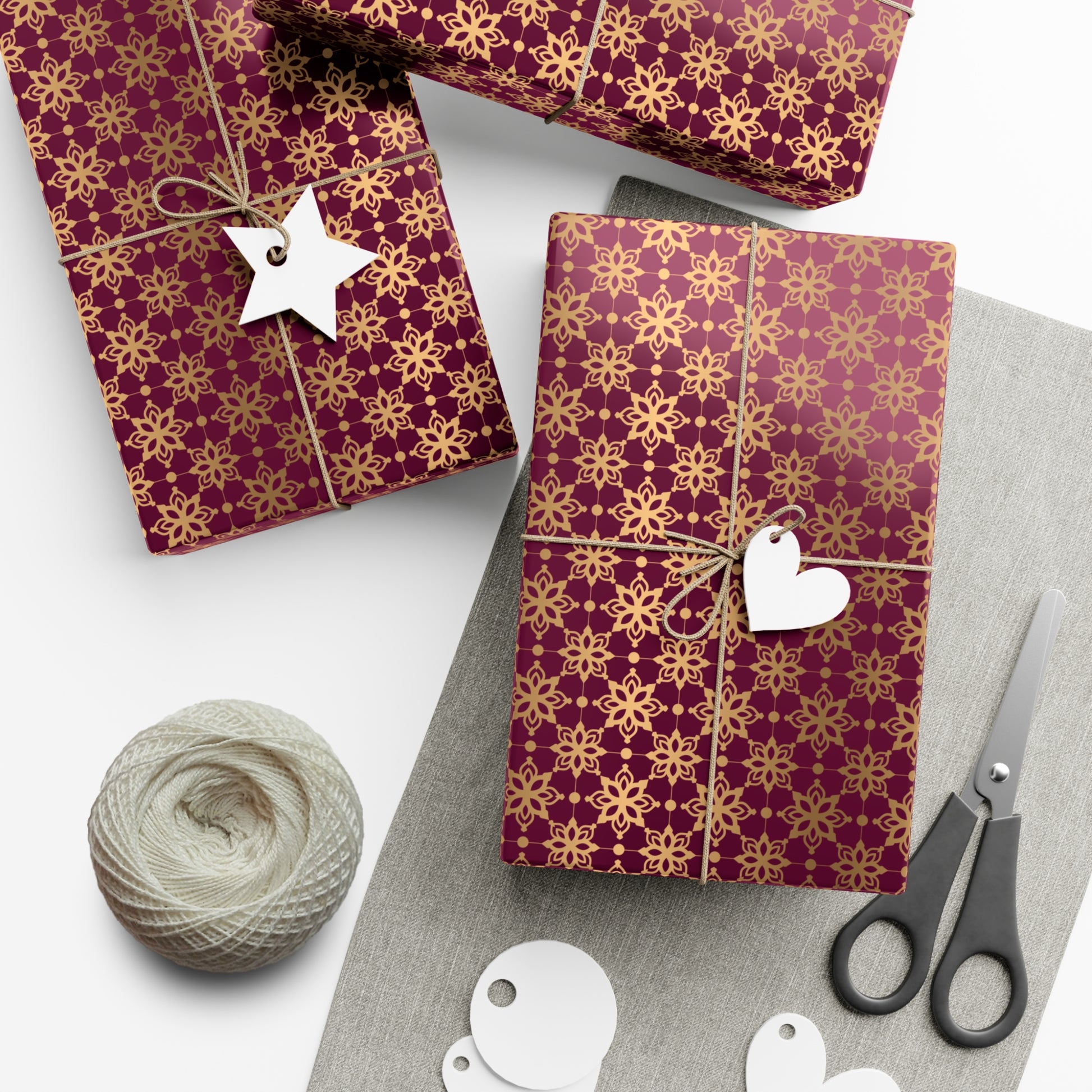 Elegant Luxuries Burgundy Wrapping Paper with Gold Accents Perfect for Christmas Gifts, Weddings, & Special Occasions Premium Quality Gift Wrap for Luxurious Presentation - MRSBYVALLE