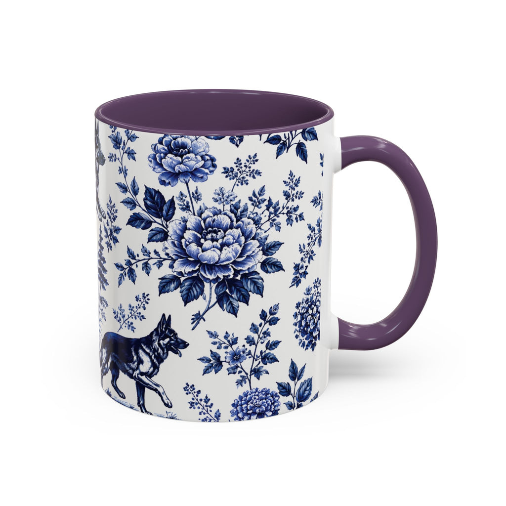 Elegant German Shepherd Floral Mug | Luxury Blue Toile Coffee Mug 11/15oz Accent Ceramic