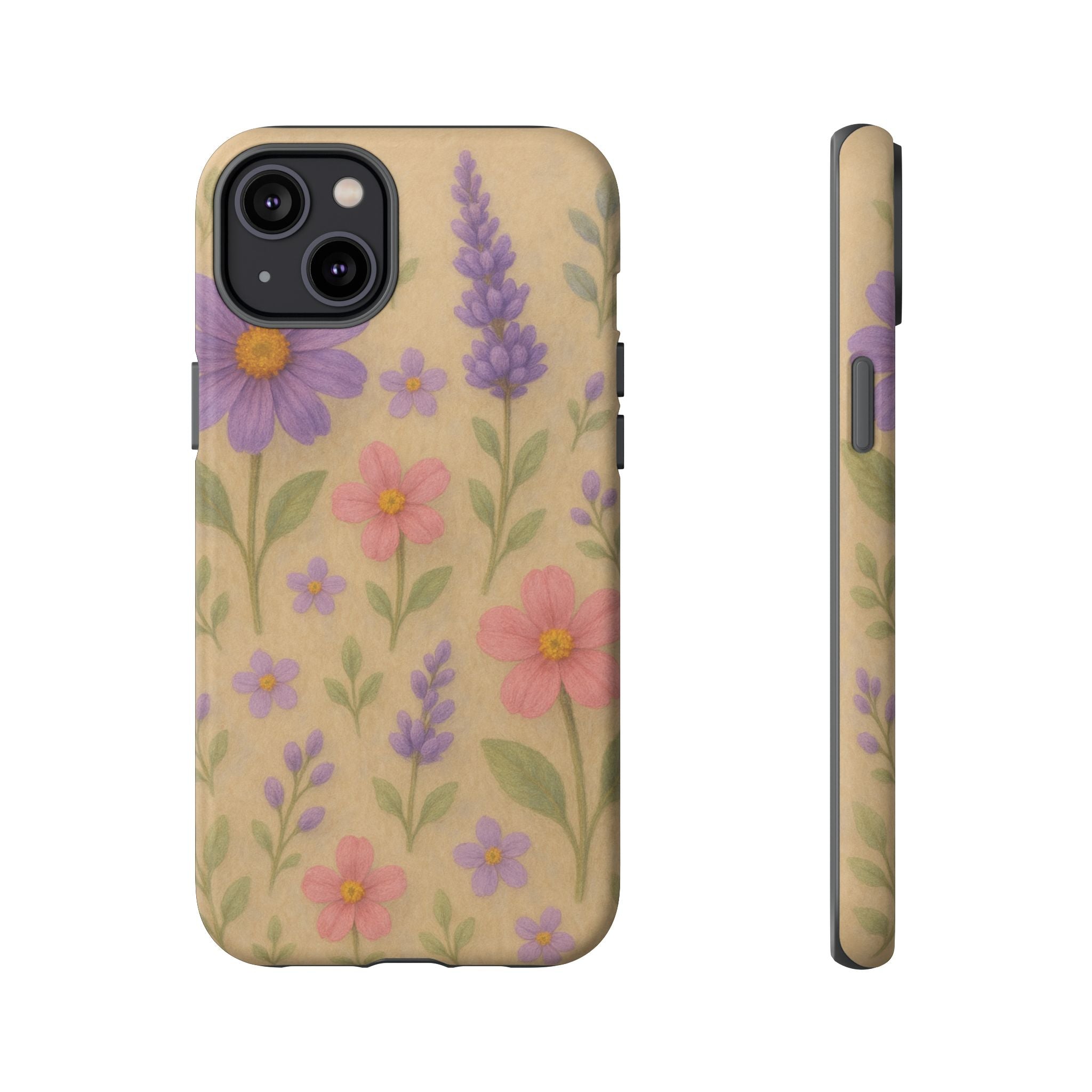 3D Illusion Wildflower Phone Case Cute Pastel Floral Design in Lavender, Pink, Mint Green – Aesthetic Protective Case for iPhone and  Android