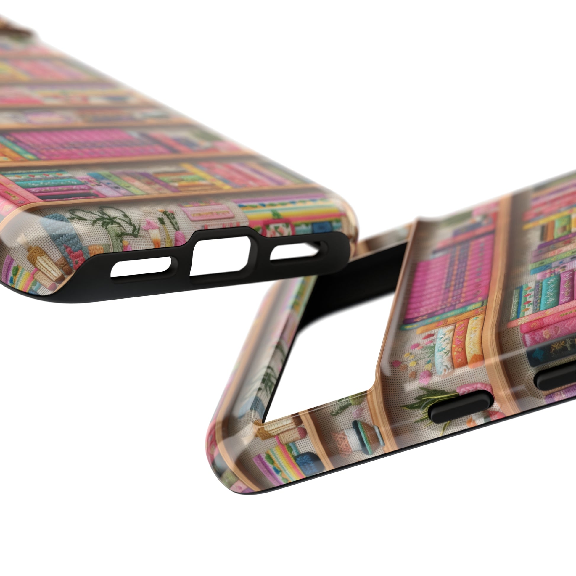 Phone Case 3D Illusion Books & Shelf Embroidery Design with Vibrant Colors Gift for Her Phone 15, Samsung iPhone Samsung Gift for Her Case iPhone 15, Samsung iPhone Samsung Accessory Gift for Her.