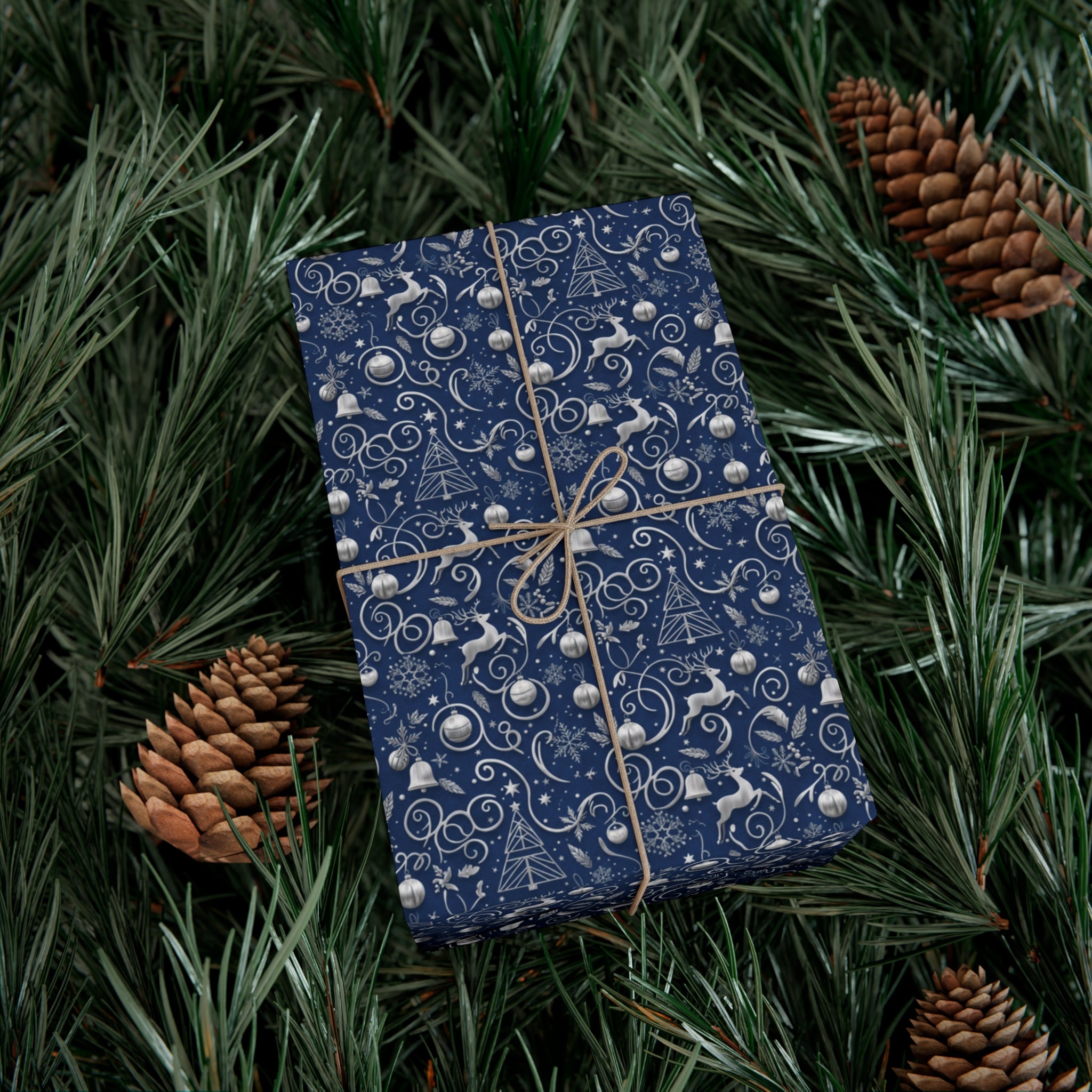 Elegant Blue & Silver Christmas Gift Wrap – Holiday Wrapping Paper Sheets & Rolls | MRSBYVALLE