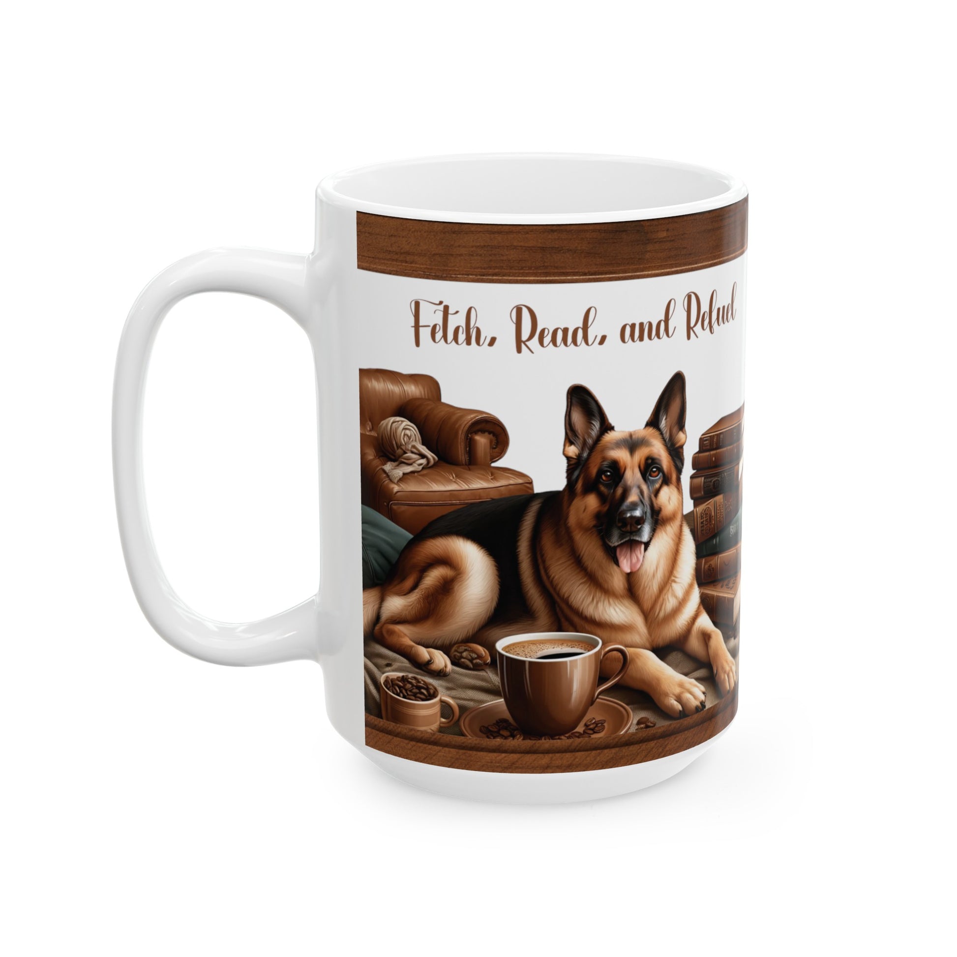 Fetch, Read, and Refuel Ceramic Coffee Mug Perfect for Dog Lovers and Book Enthusiasts | Available in 11 oz & 15 oz Ideal Gift for Cozy Coffee Moments - MRSBYVALLE