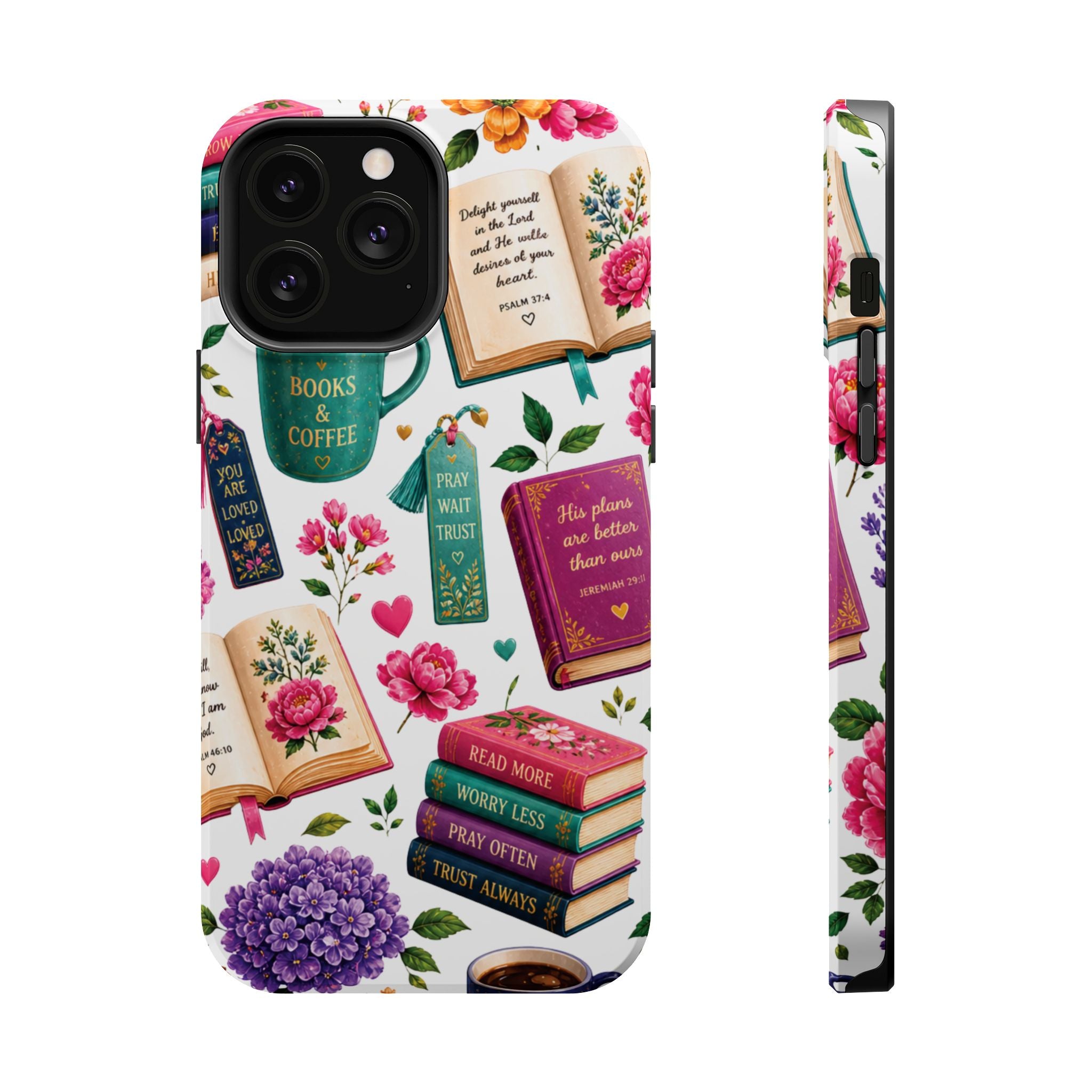 Christian Books & Coffee Phone Case — Magnetic Impact-Resistant Christian Gift