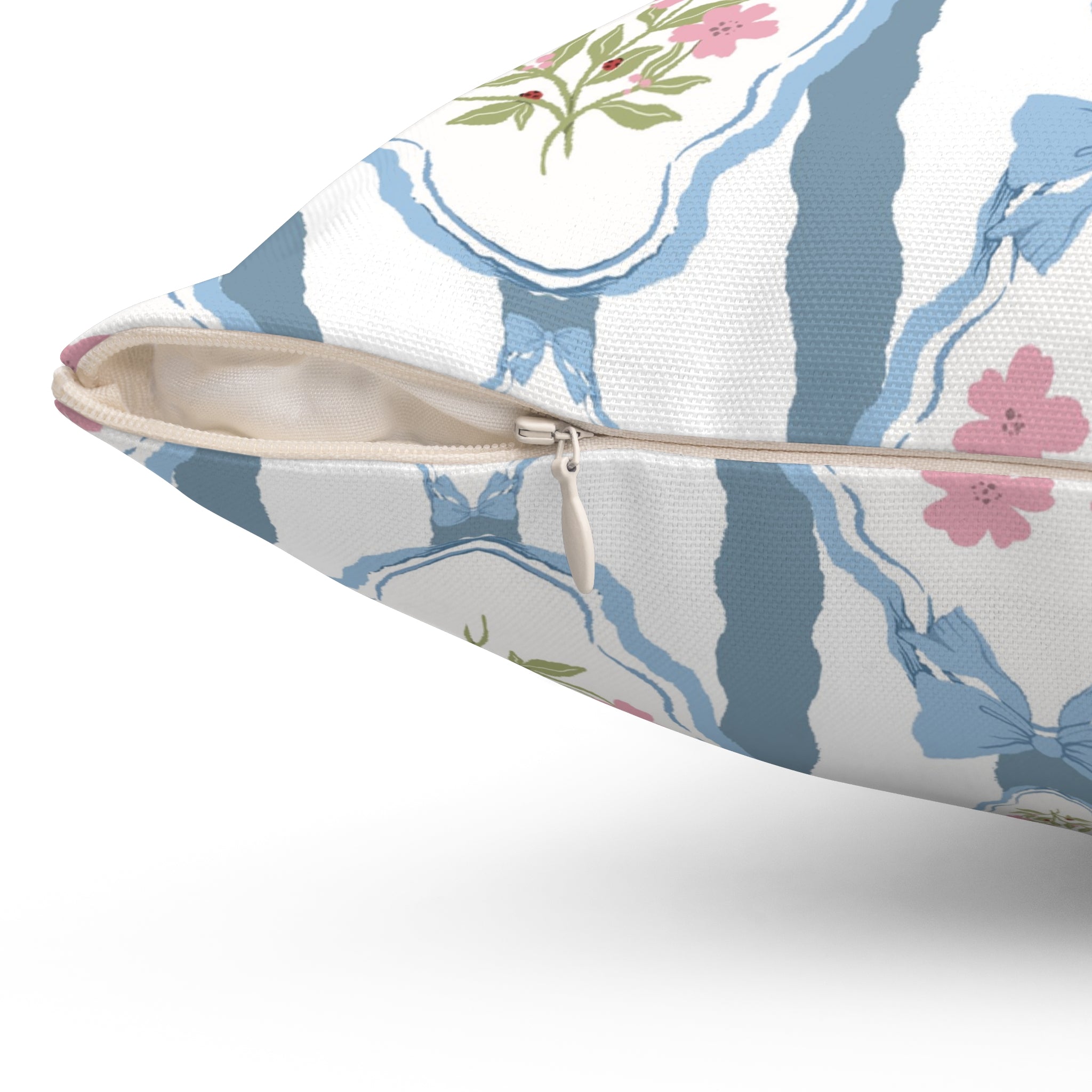 Vintage Pink Bows  Blue Romantic Square Pillow Perfect Bedroom