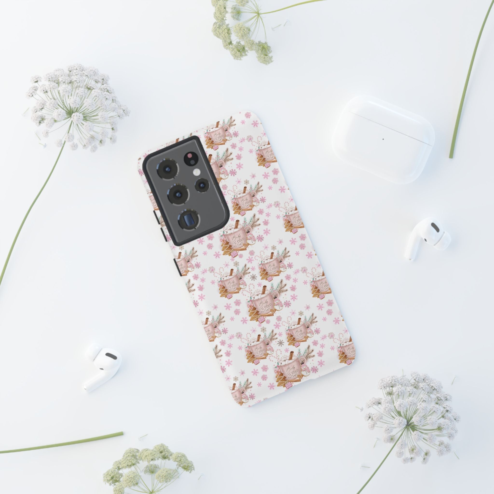 Baby it's Cold Outside Pink and White Phone Case Unique Holiday Protection for Your Device | Stylish & Durable Cover Gift for Her Phone 15, Samsung iPhone Samsung Accessory Gift for Her