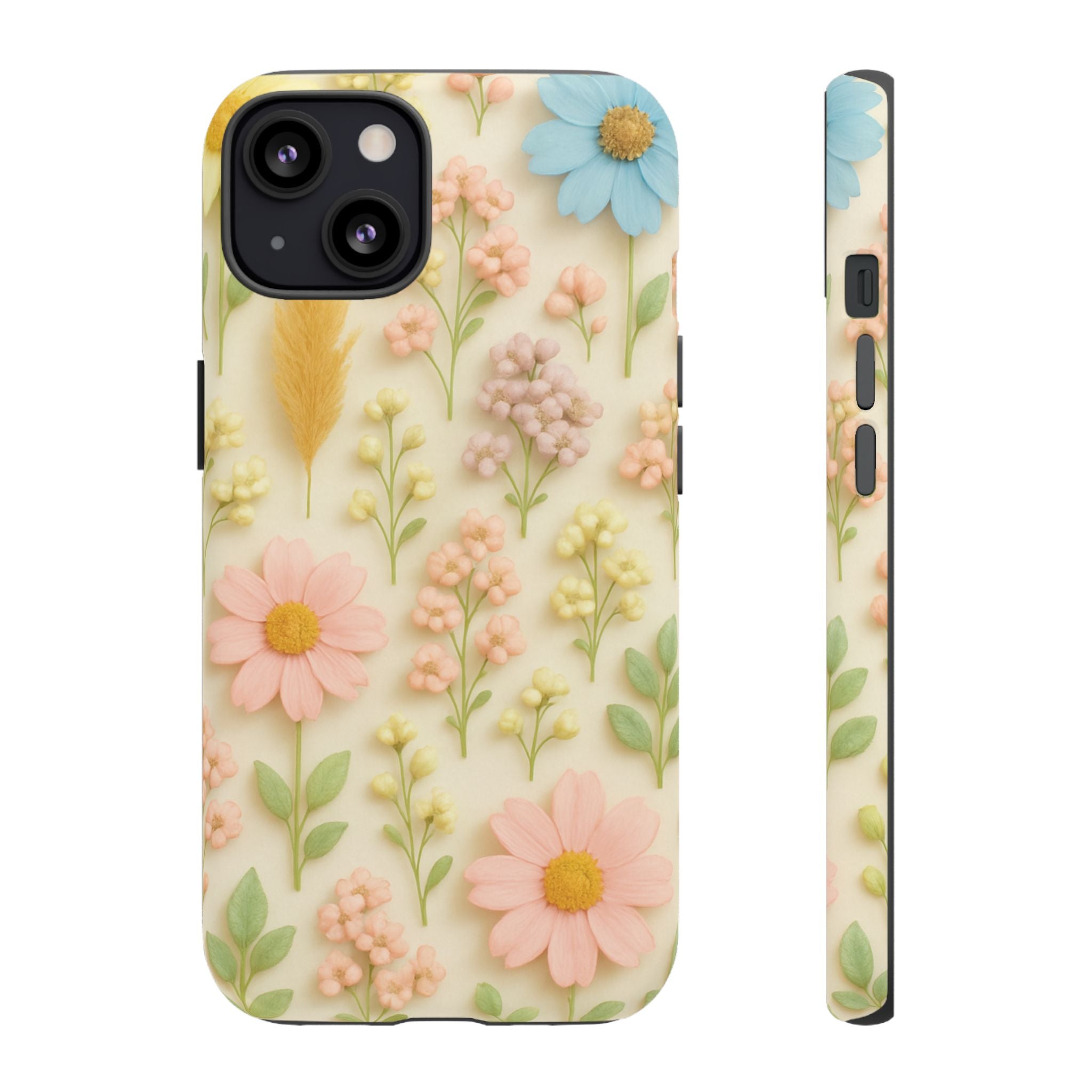 Pastel Dried Flowers Illusion Phone Case 3D Realistic Pressed Floral Design, Bright Botanical Aesthetic, Soft Nature-Inspired CoveriPhone & Galaxy