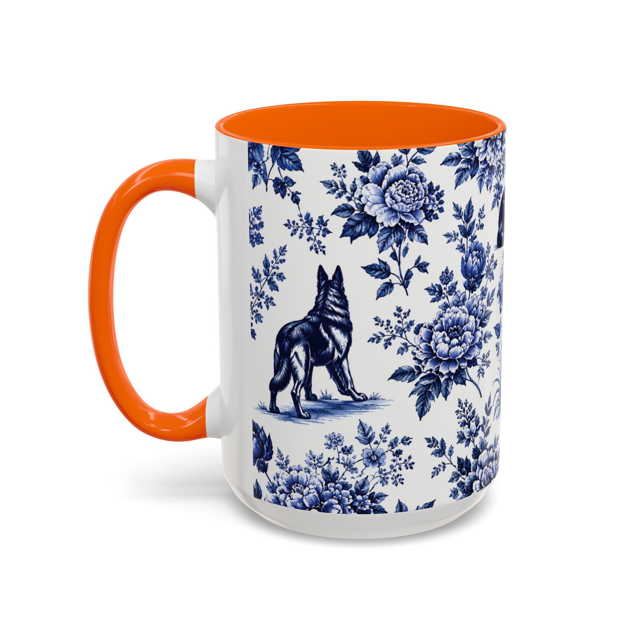 Elegant German Shepherd Floral Mug | Luxury Blue Toile Coffee Mug 11/15oz Accent Ceramic