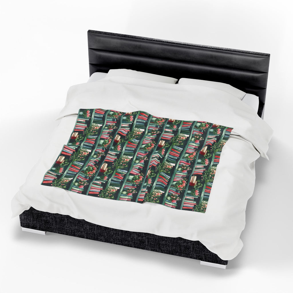 Couverture en peluche Velveteen — Plaid douillet « Livres et fleurs » pour lecteurs et enseignants