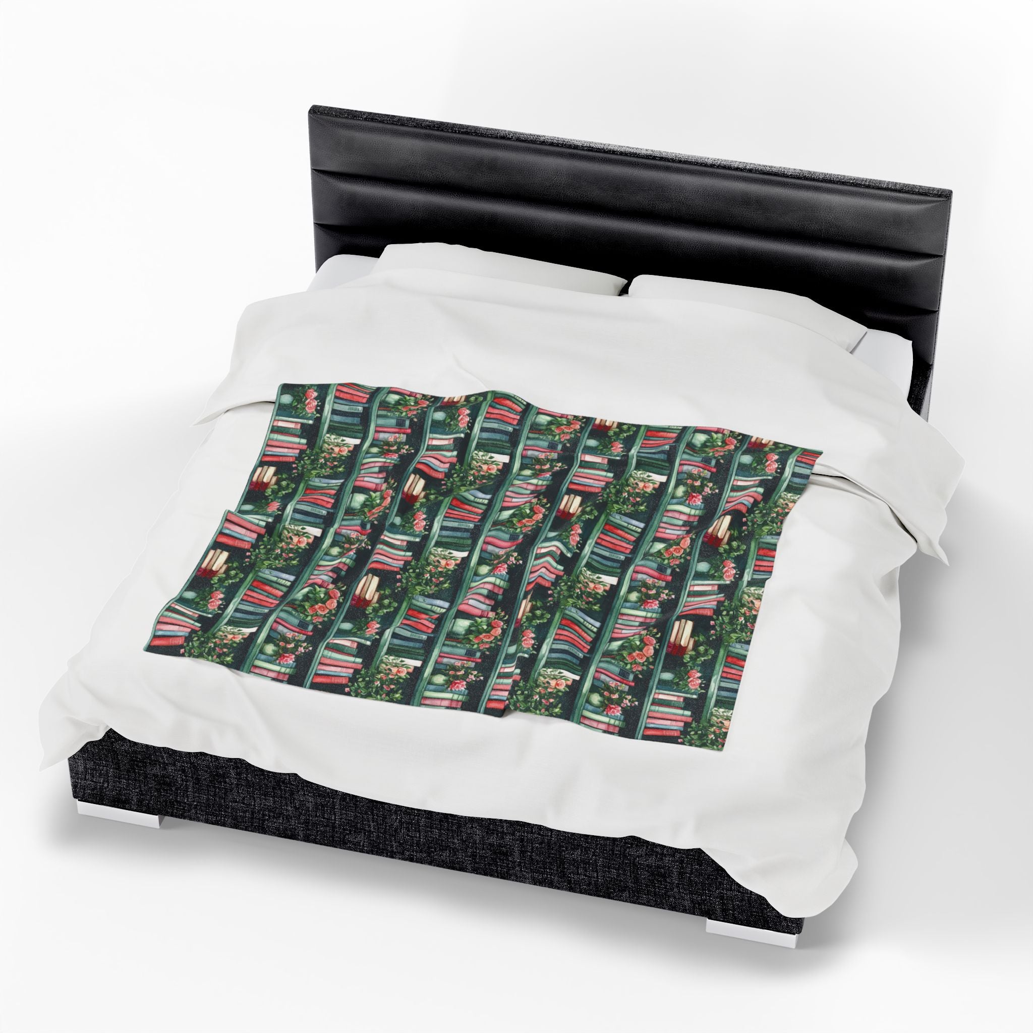 Couverture en peluche Velveteen — Plaid douillet « Livres et fleurs » pour lecteurs et enseignants