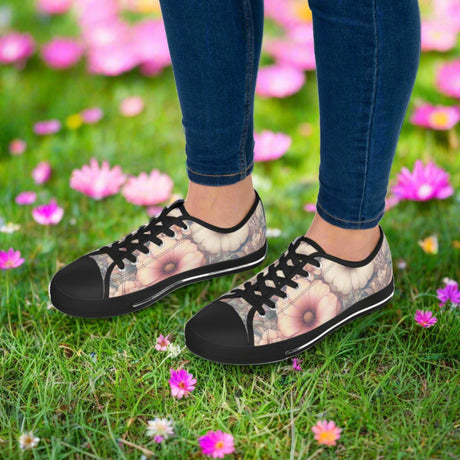 Floral Women's Low Top Sneakers Breathable Polyester Canvas, Lightweight Stylish Floral Pastel Design, Comfortable All-Day Wear, Perfect for Walking and Everyday Activities - MRSBYVALLE