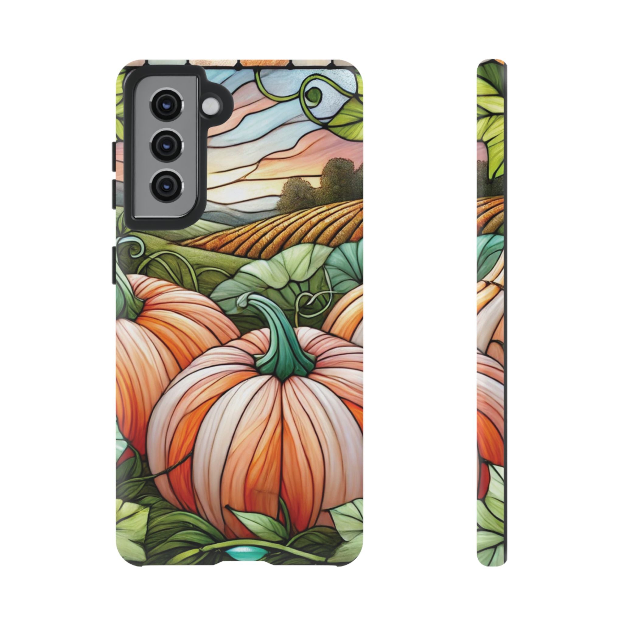 Pumpkins Phone Case Fall Faux Stained-Glass Thanksgiving Cover Pumpkin Lovers Gift for Galaxy S 24 23 22 21 Pixel 5 6 7 8 iPhone 17 , 16 15 14 13 12 Samsung iPhone Samsung Gift for Her