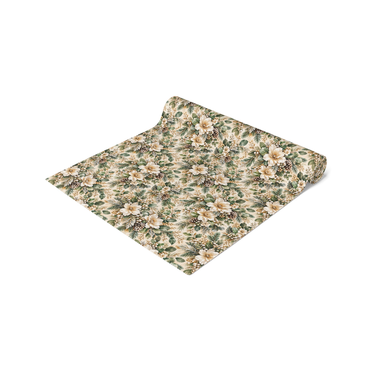 Sage Green & Champagne Floral Table Runner