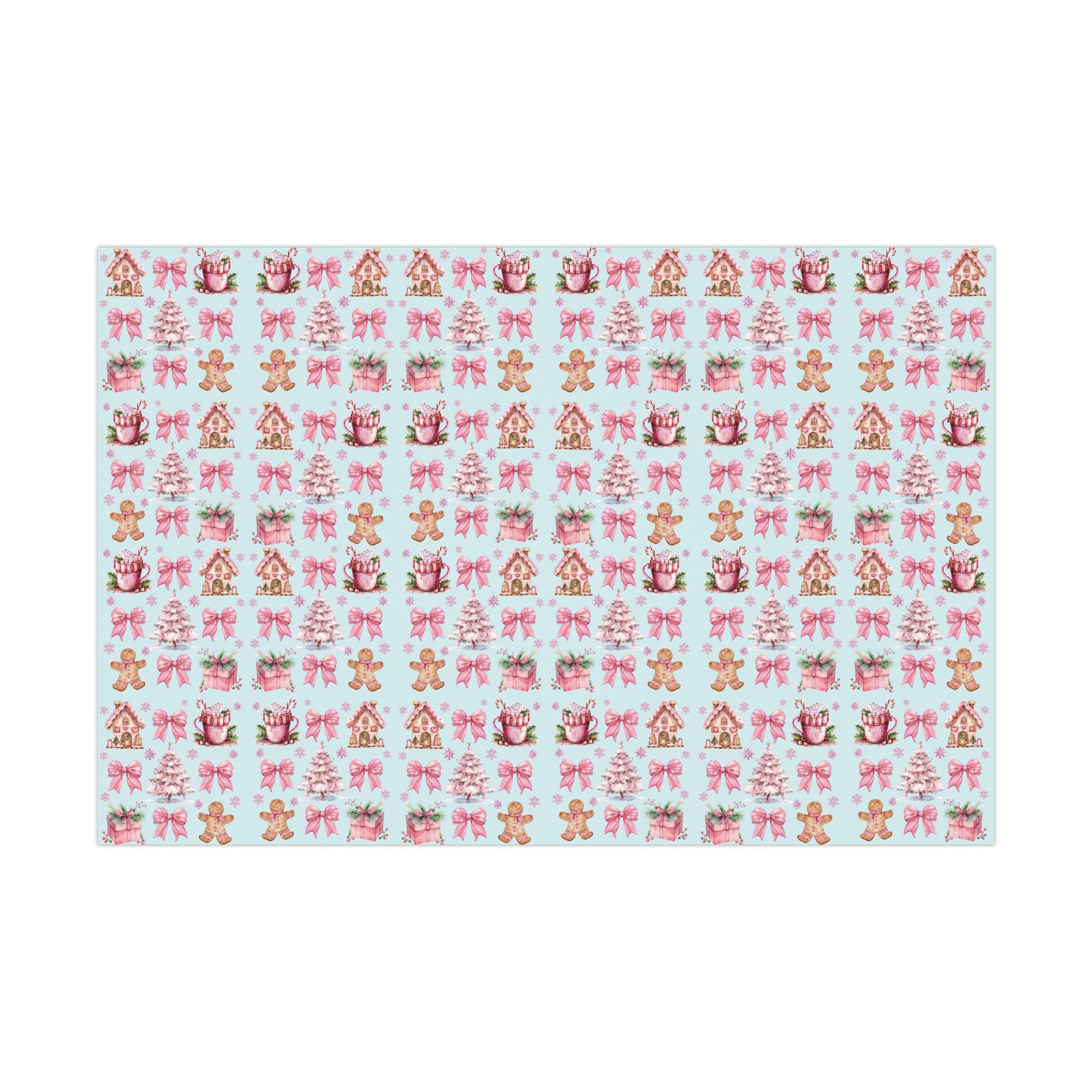 Coquette Pink Gingerbread House Man Wrapping Paper with Adorable Pink Bows Perfect for Whimsical Christmas Gift Wrap | Festive Holiday Present Wrapping Sheets - MRSBYVALLE