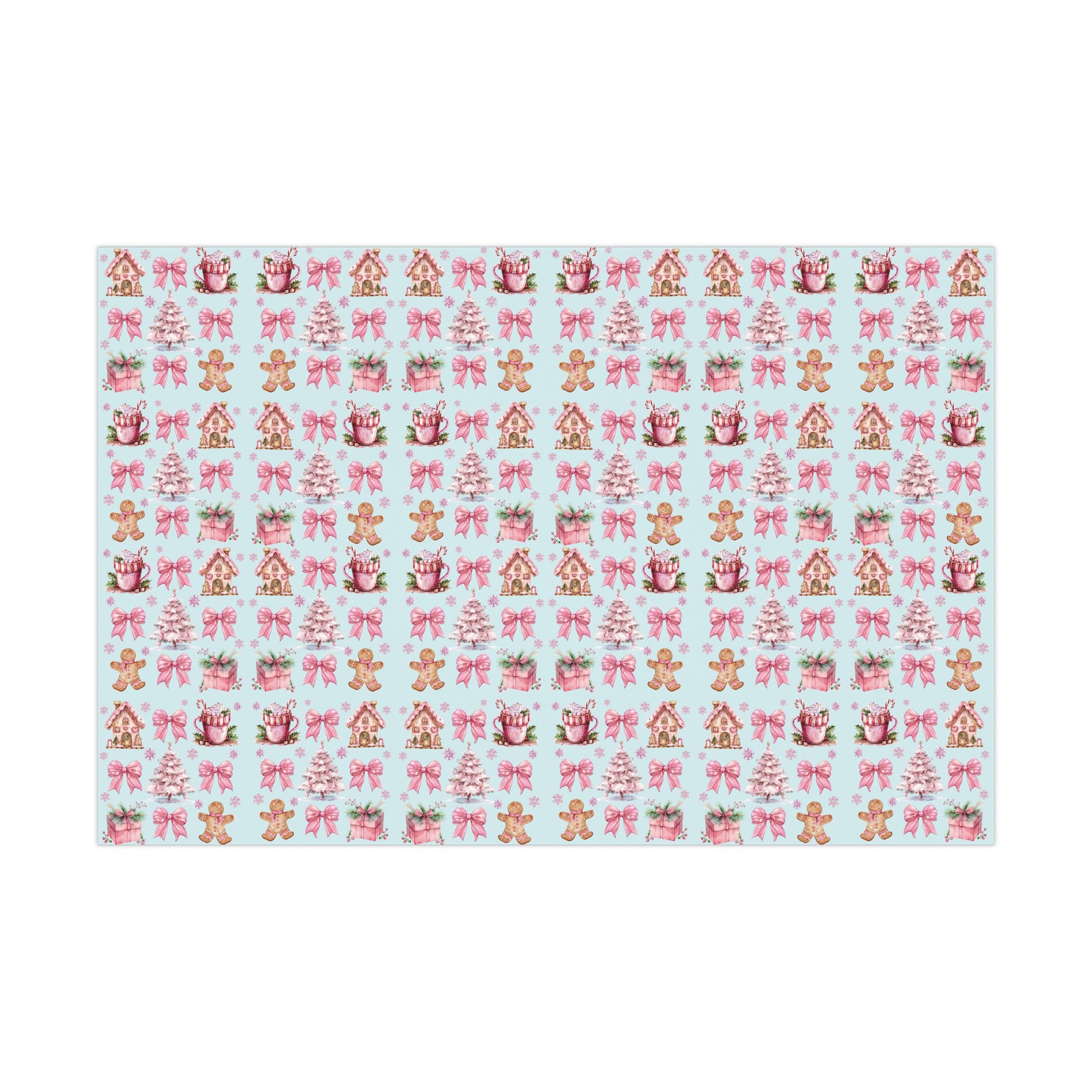Coquette Pink Gingerbread House Man Wrapping Paper with Adorable Pink Bows Perfect for Whimsical Christmas Gift Wrap | Festive Holiday Present Wrapping Sheets - MRSBYVALLE