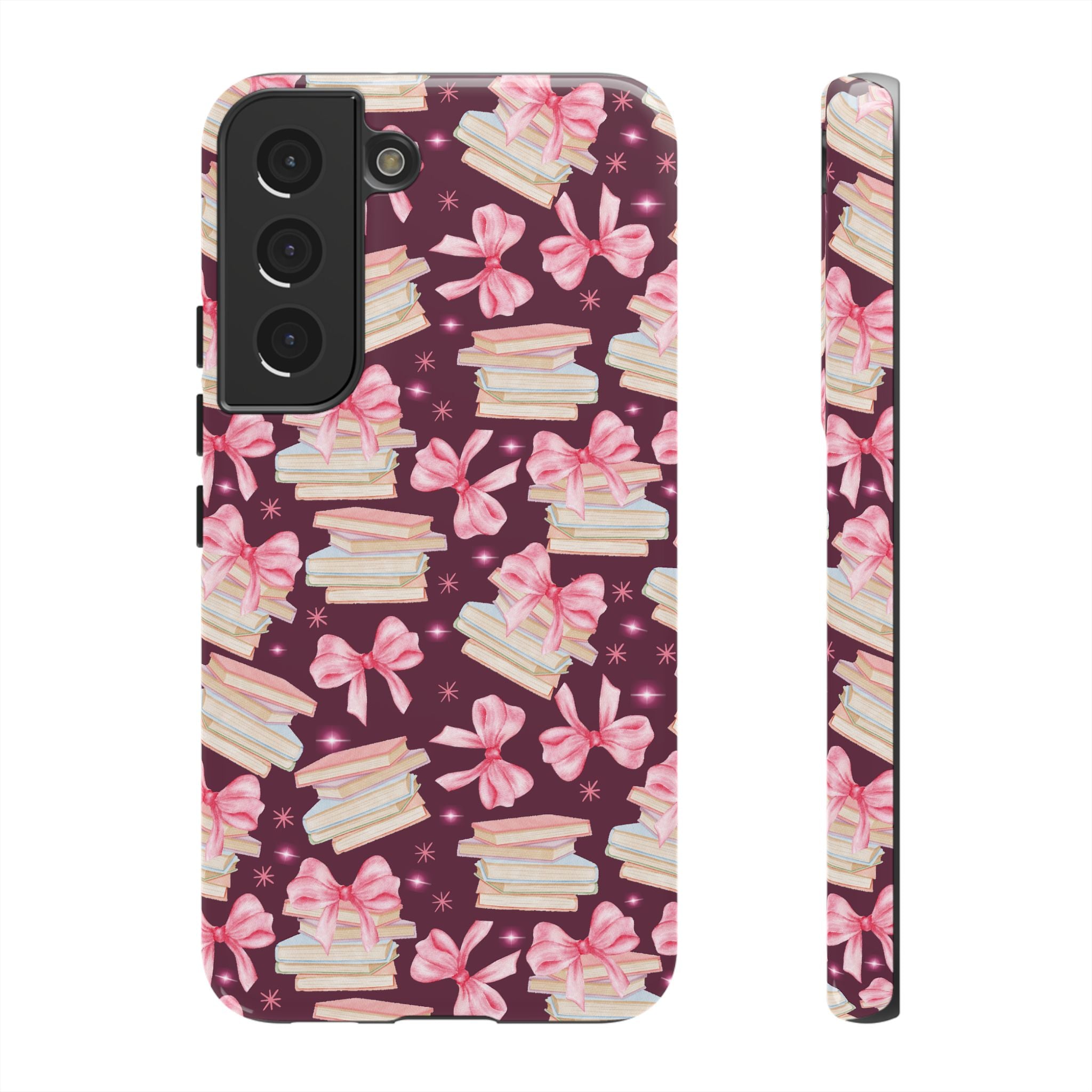 Coquette Pink Bows & Books Phone Case for iPhone 17 and Samsung, Pixel | Stylish Protective Cover Gift for Her Perfect for Floral Lover