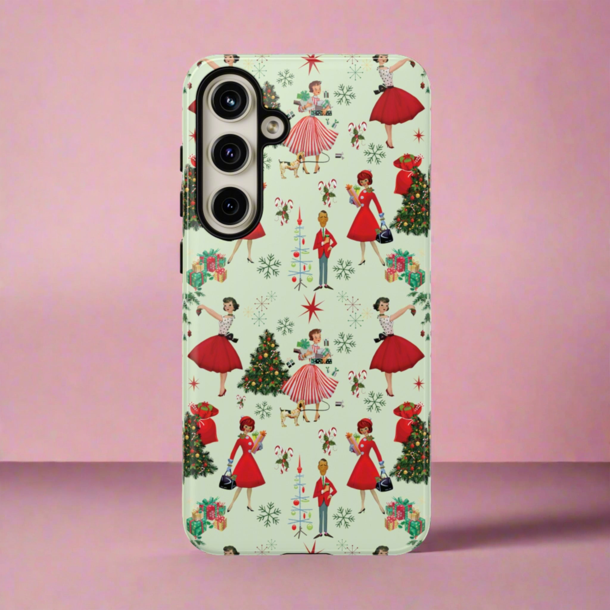 1950s Vintage Phone Case - Retro Christmas Design | Unique Holiday Protection for Your Device | Stylish & Durable Cover Gift for Her Phone 15, Samsung iPhone Samsung Accessory Gift for Her