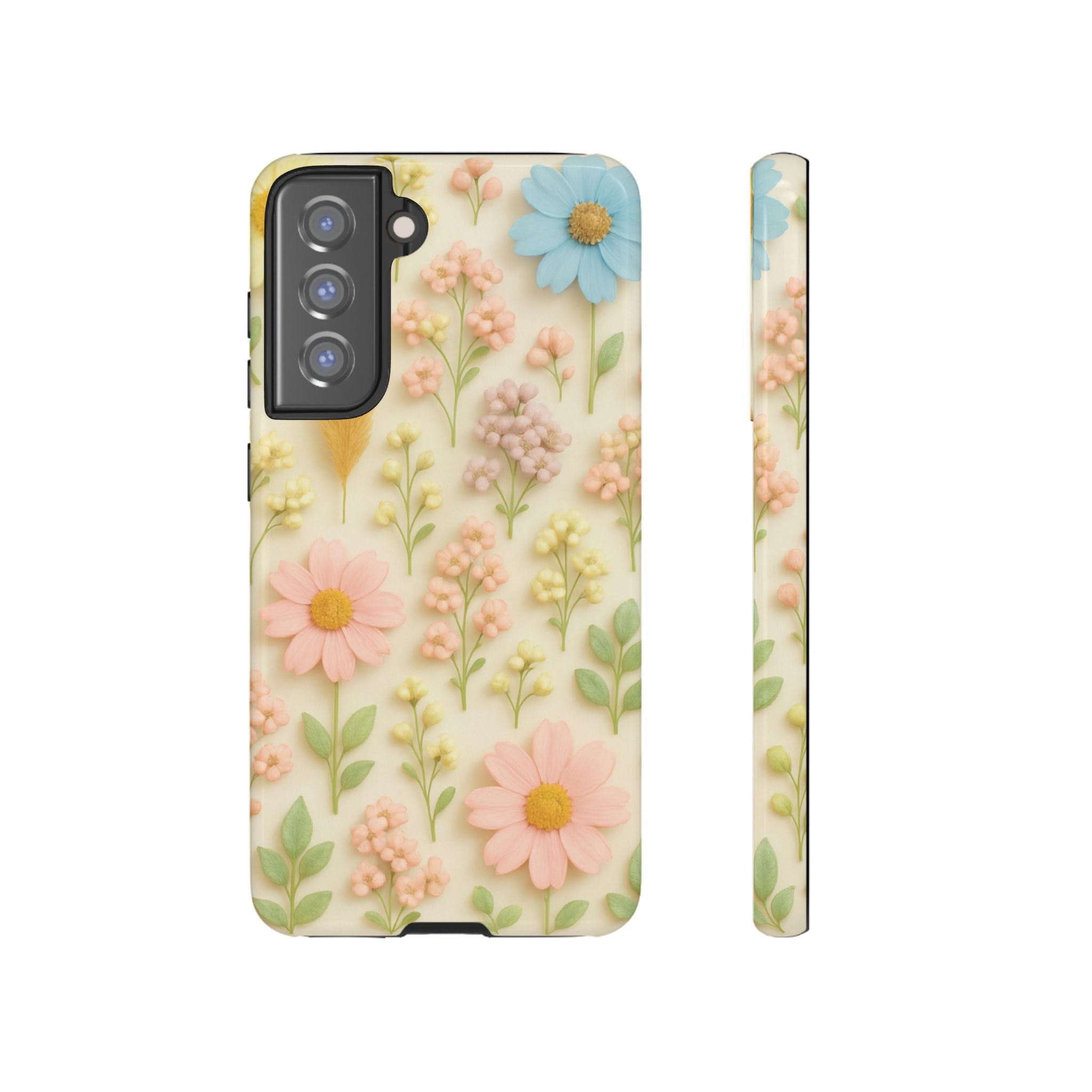 Pastel Dried Flowers Illusion Phone Case 3D Realistic Pressed Floral Design, Bright Botanical Aesthetic, Soft Nature-Inspired CoveriPhone & Galaxy