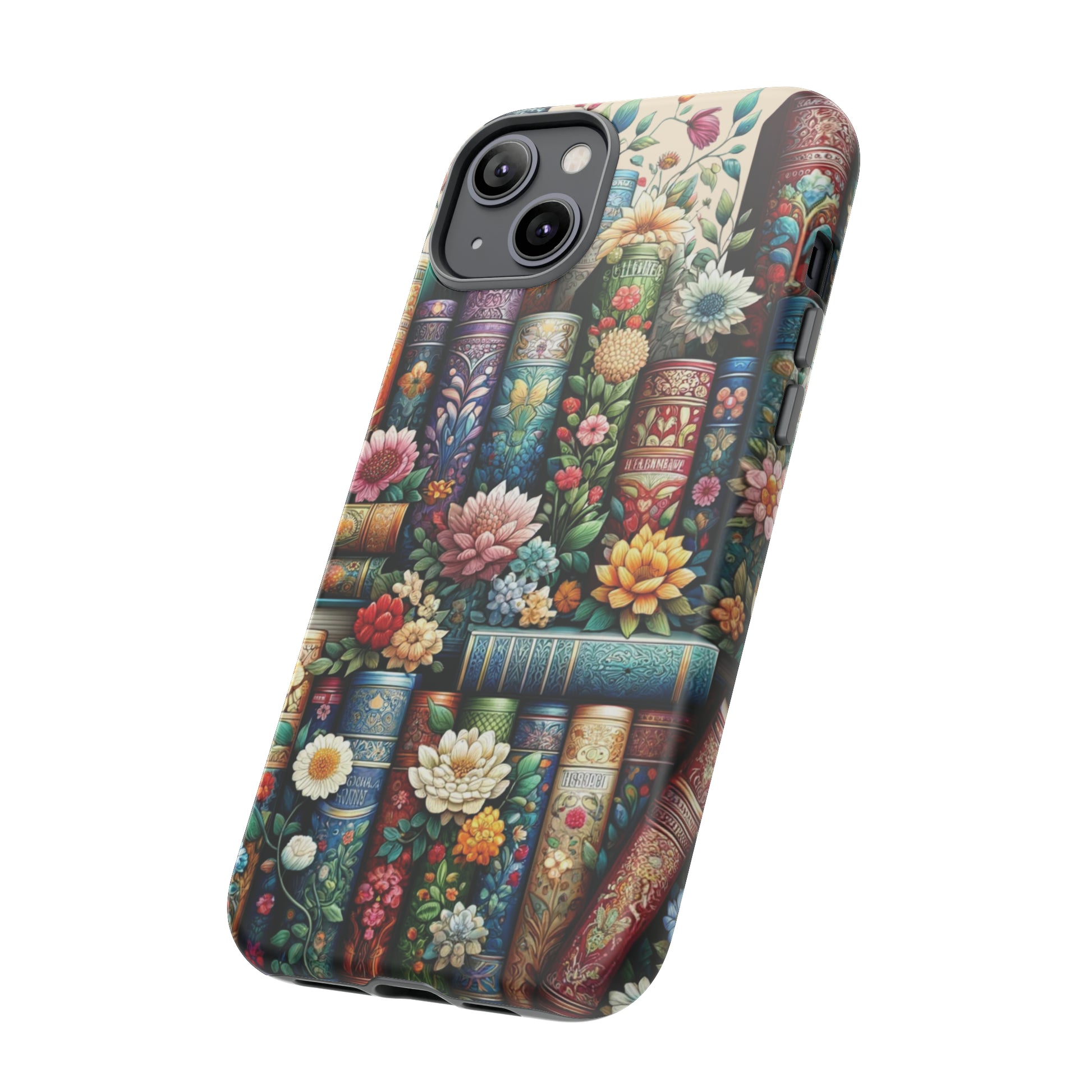 Books and Floral Boho Luxury Phone Tough Case Floral Elegant Durable Stylish for Modern Devices iPhone 15, Samsung iPhone Samsung Accessory Gift for Her.