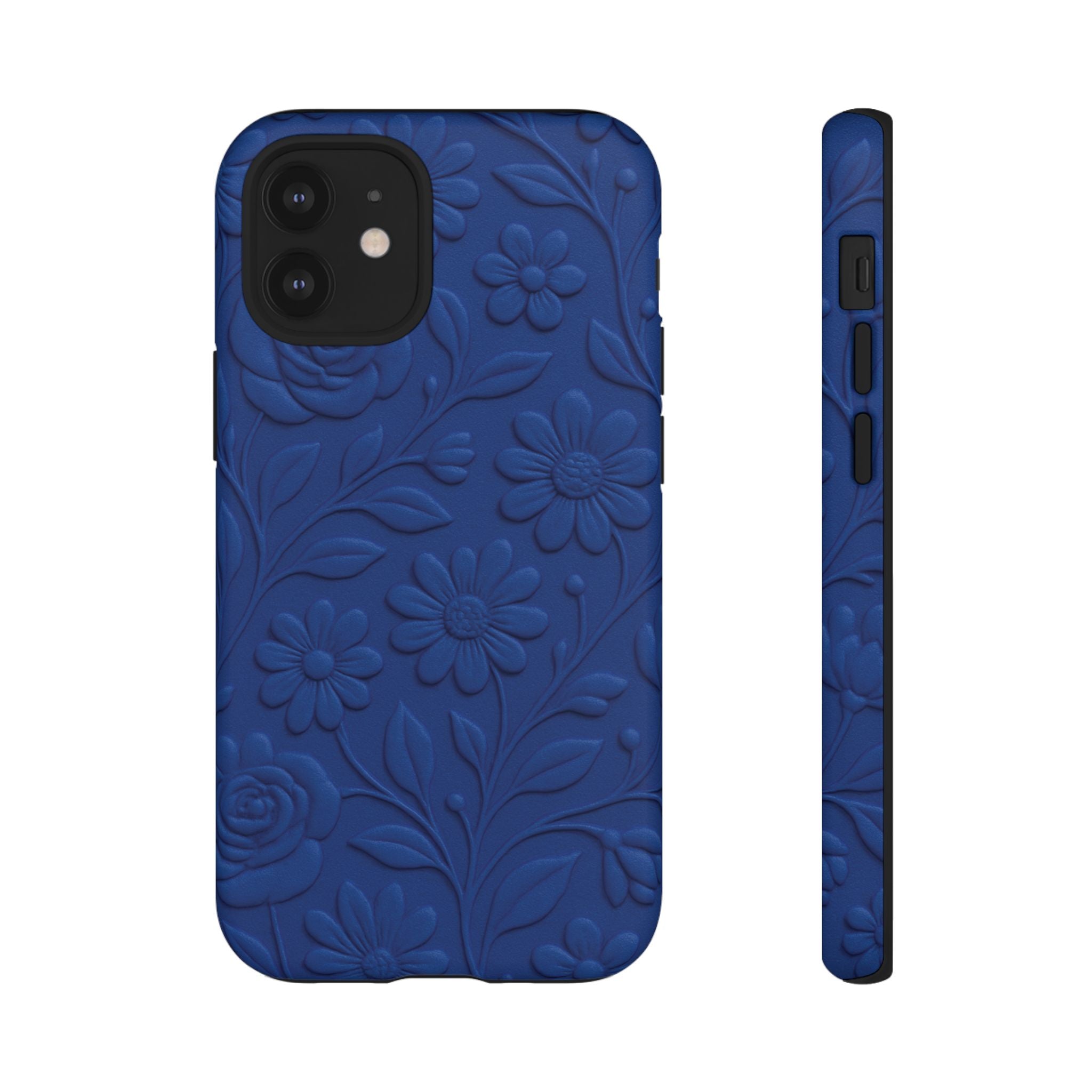 3D Illusion Floral Cobalt Blue Phone Case Elegant Raised Flower Design, Seamless Textured Look, Durable & Stylish Protection for iPhone and Android Models Fits iPhone & Samsung Models