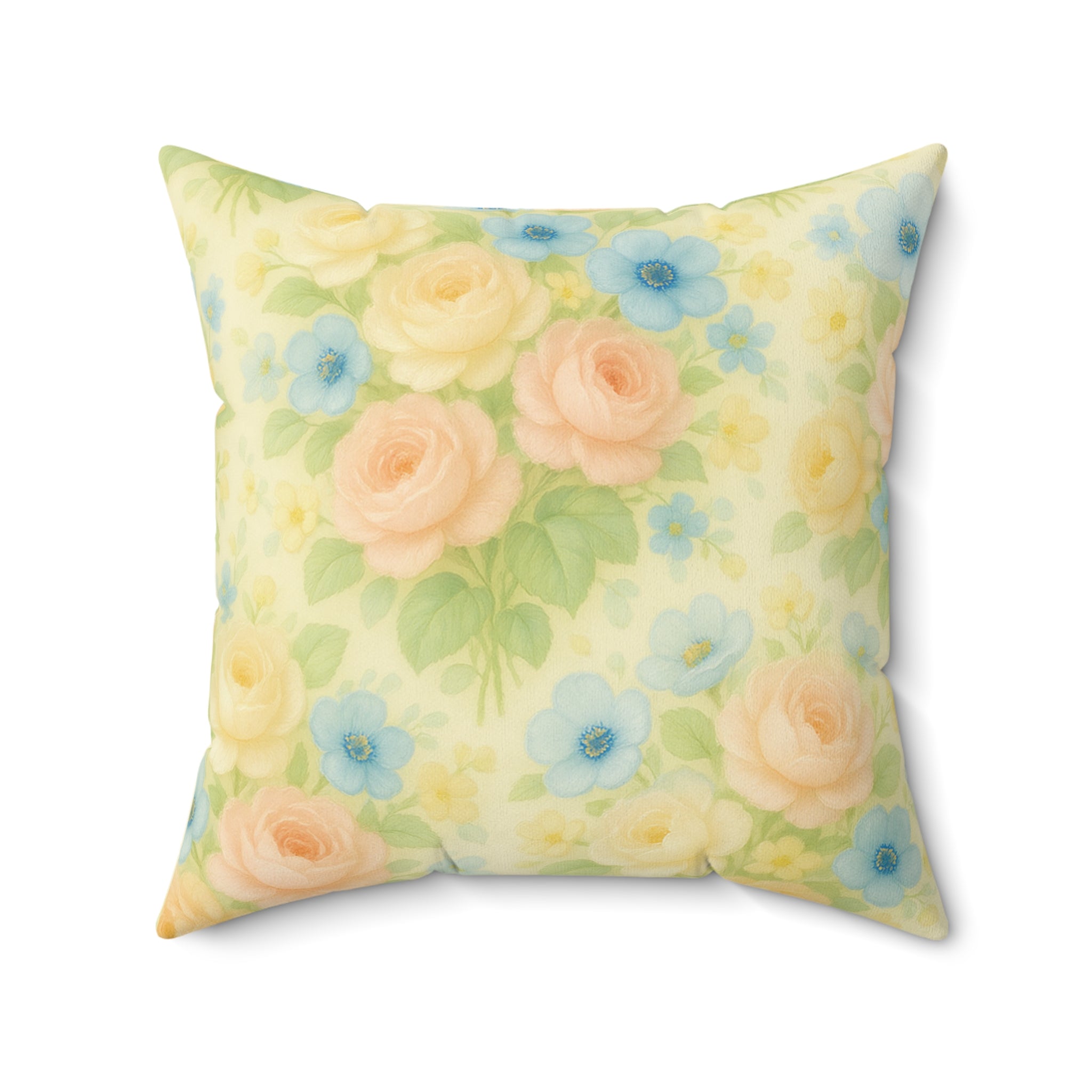Pastel Yellow Vintage Floral Pillow Square Decorative Throw Pillow, Cottagecore Aesthetic, Romantic Home Decor, Cozy Gift for Her, Double-Sided PrintBedroom, or Reading Nook