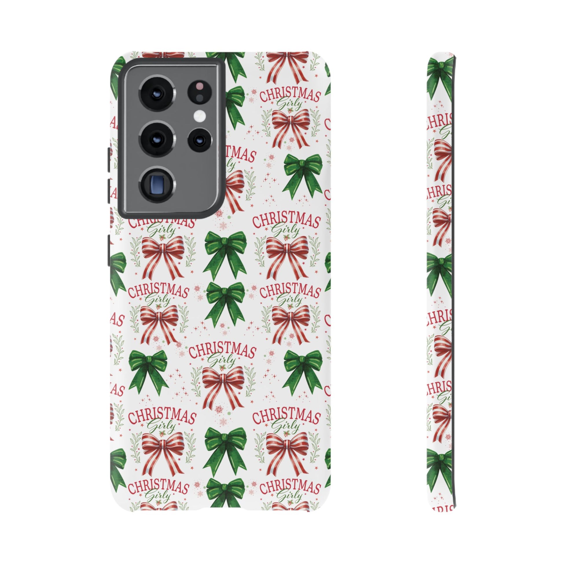 Girly Christmas Coquette Bows Pastel Phone Case for iPhone 17 16 15 23 Samsung, and Pixel | Stylish Protective Cover Gift for Her Perfect for Floral Lover