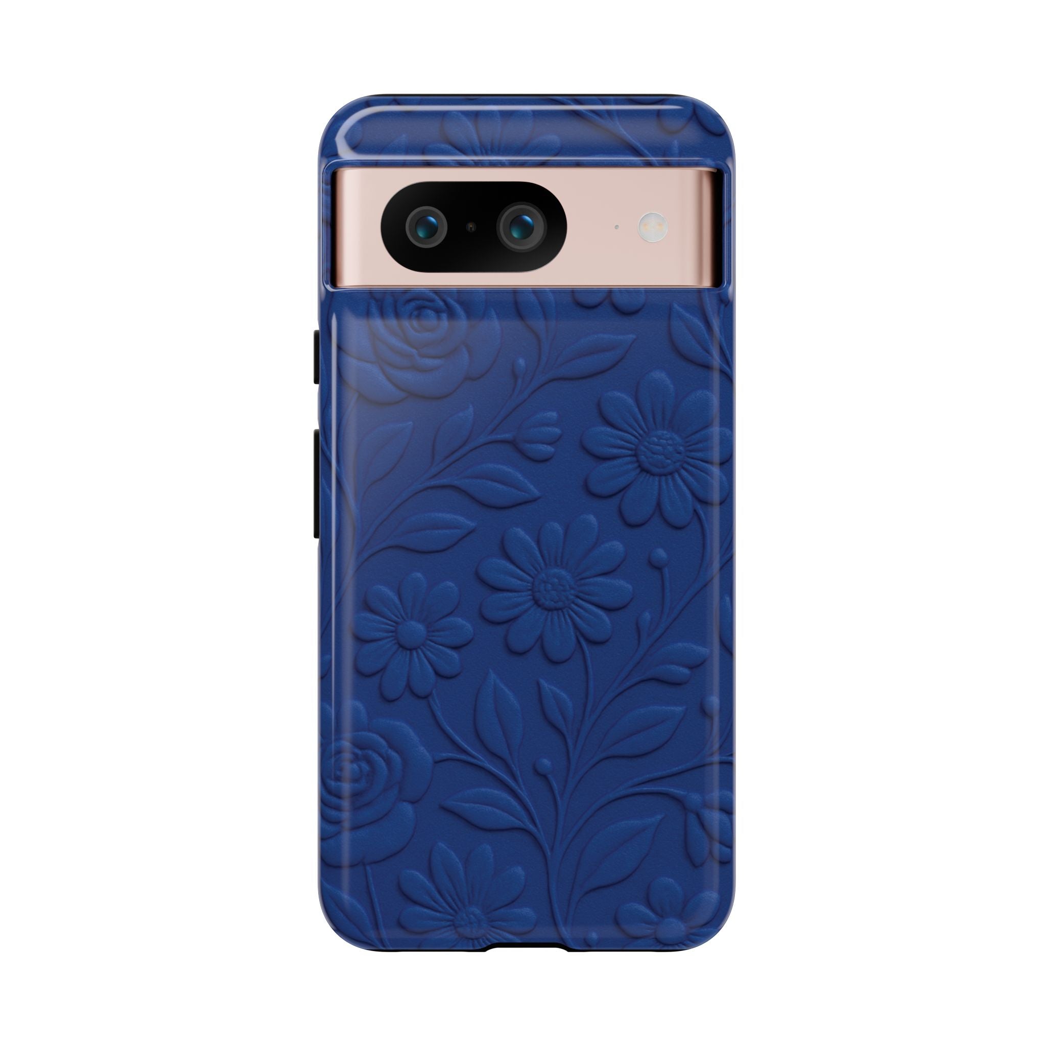 3D Illusion Floral Cobalt Blue Phone Case Elegant Raised Flower Design, Seamless Textured Look, Durable & Stylish Protection for iPhone and Android Models Fits iPhone & Samsung Models