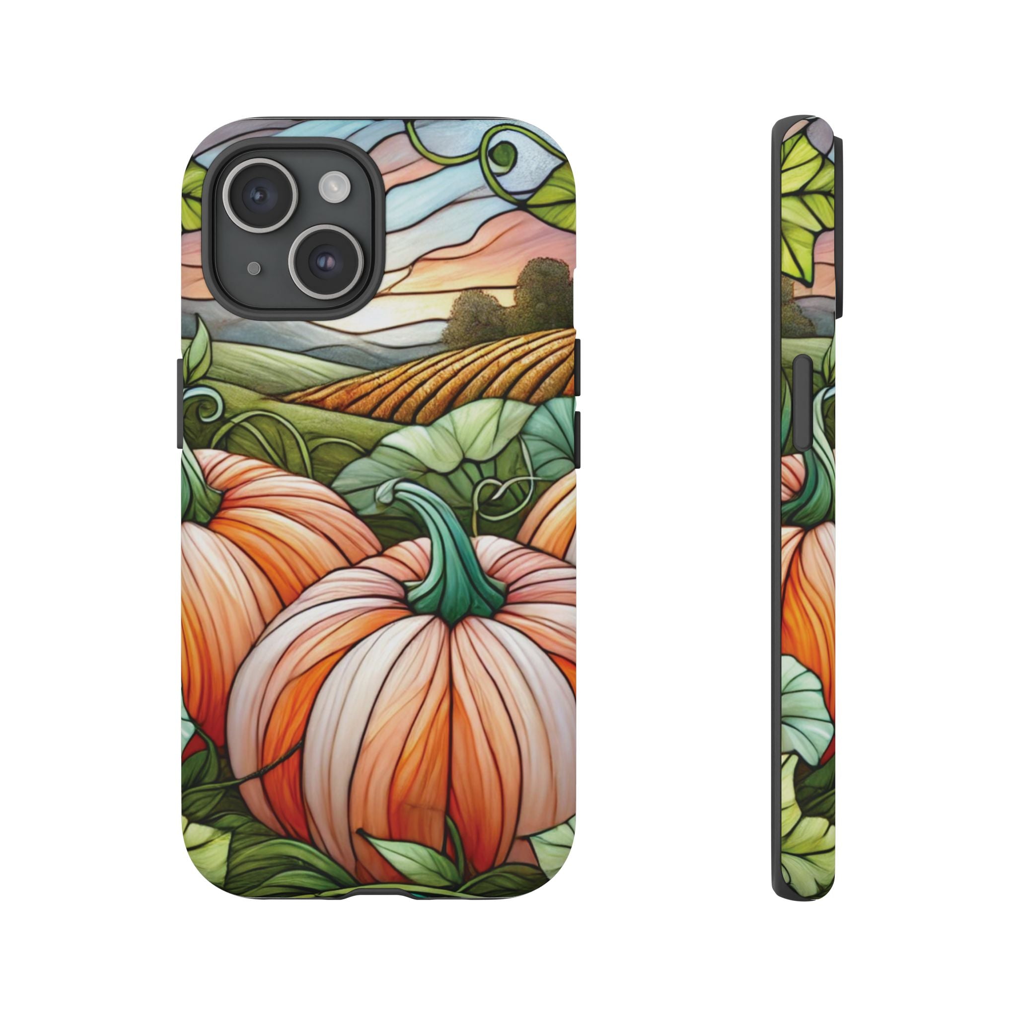 Pumpkins Phone Case Fall Faux Stained-Glass Thanksgiving Cover Pumpkin Lovers Gift for Galaxy S 24 23 22 21 Pixel 5 6 7 8 iPhone 17 , 16 15 14 13 12 Samsung iPhone Samsung Gift for Her