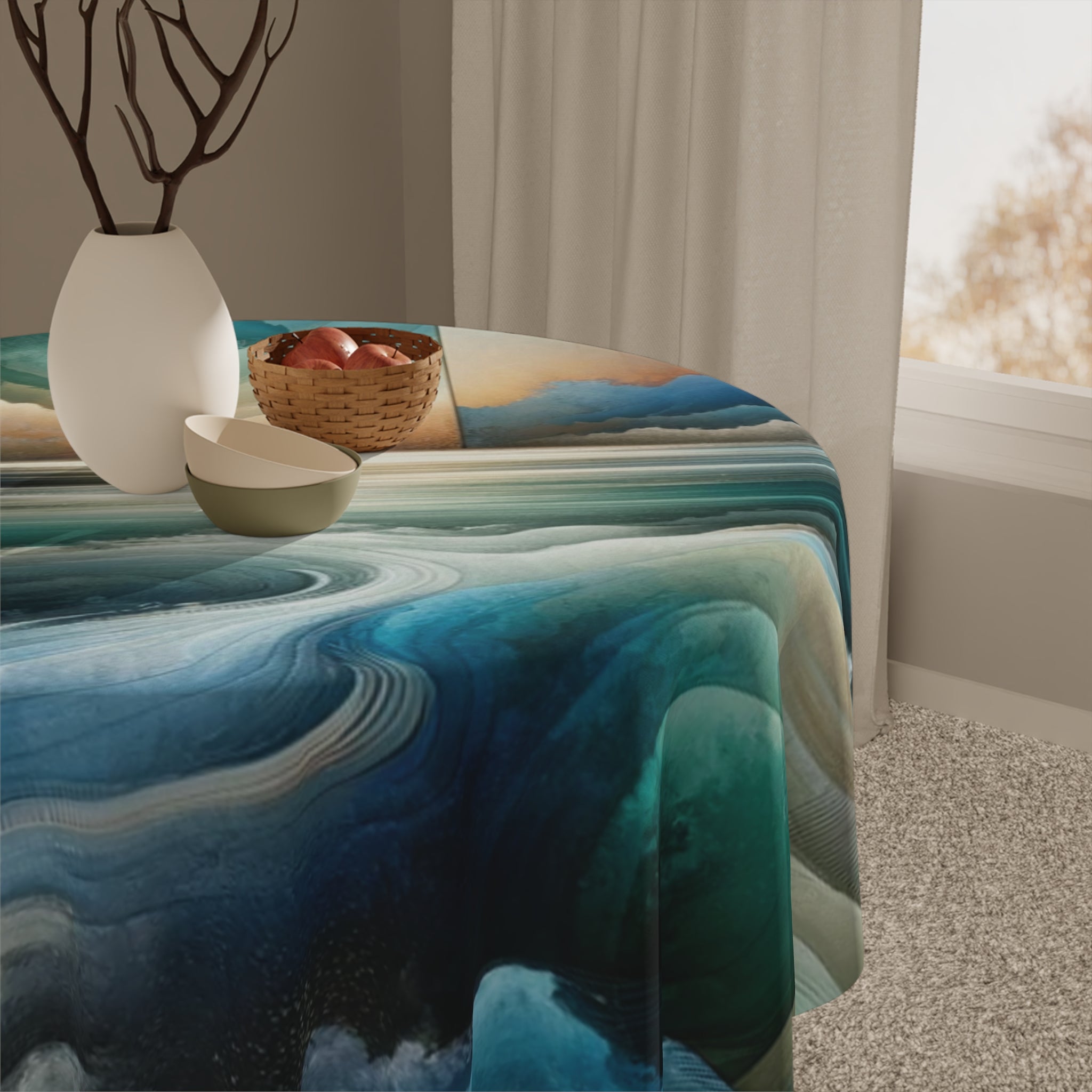 Abstract Nautical Artwork Tablecloth Whimsical Elegance for Dining Any Dining Room, Kitchen Table or Outdoor Setting for Home, Weddings, Birthdays all Events Durable & Stylish for All Occasions.