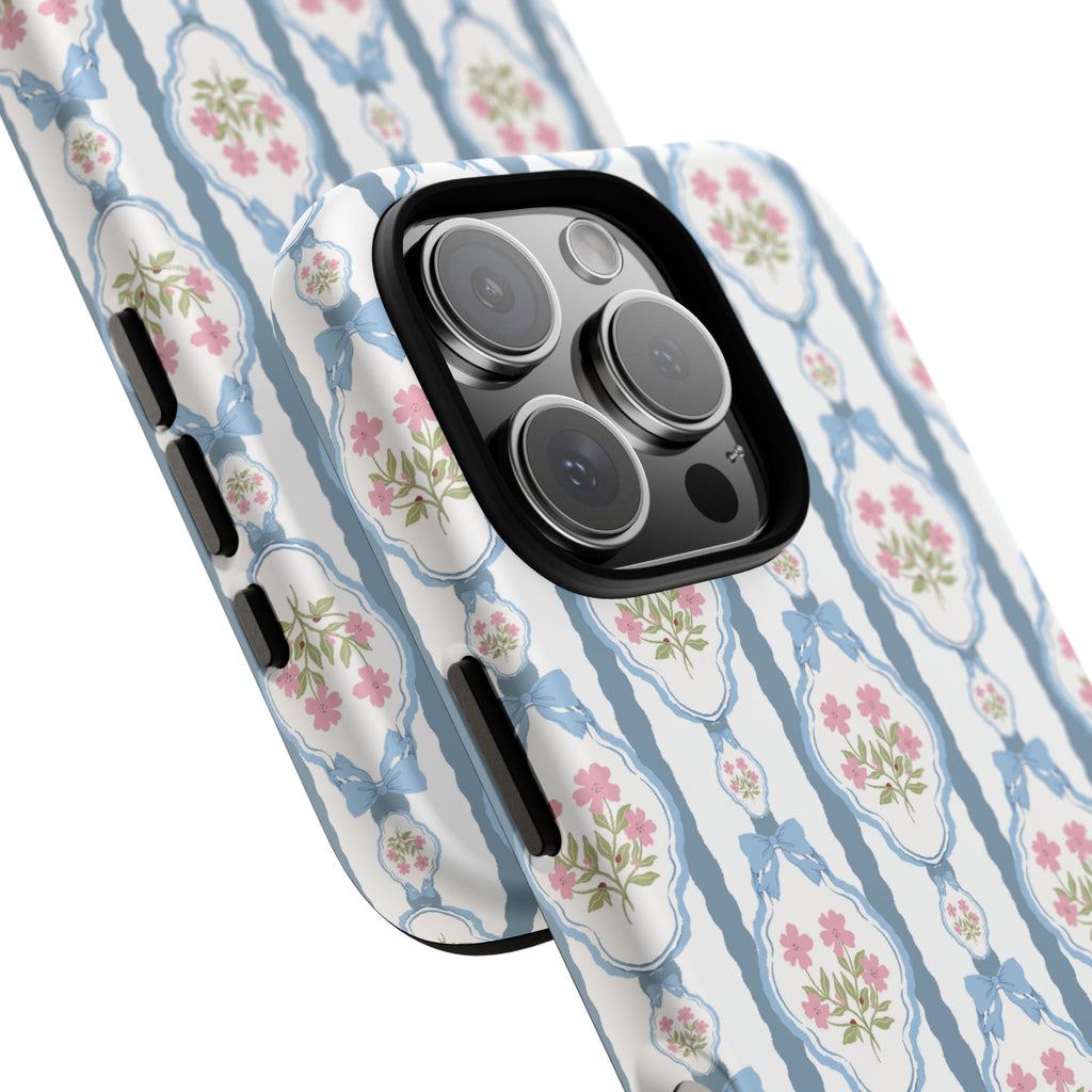 Coque de téléphone Vintage Nœud Bleu et Rose — Motif floral romantique « Tough Cases »