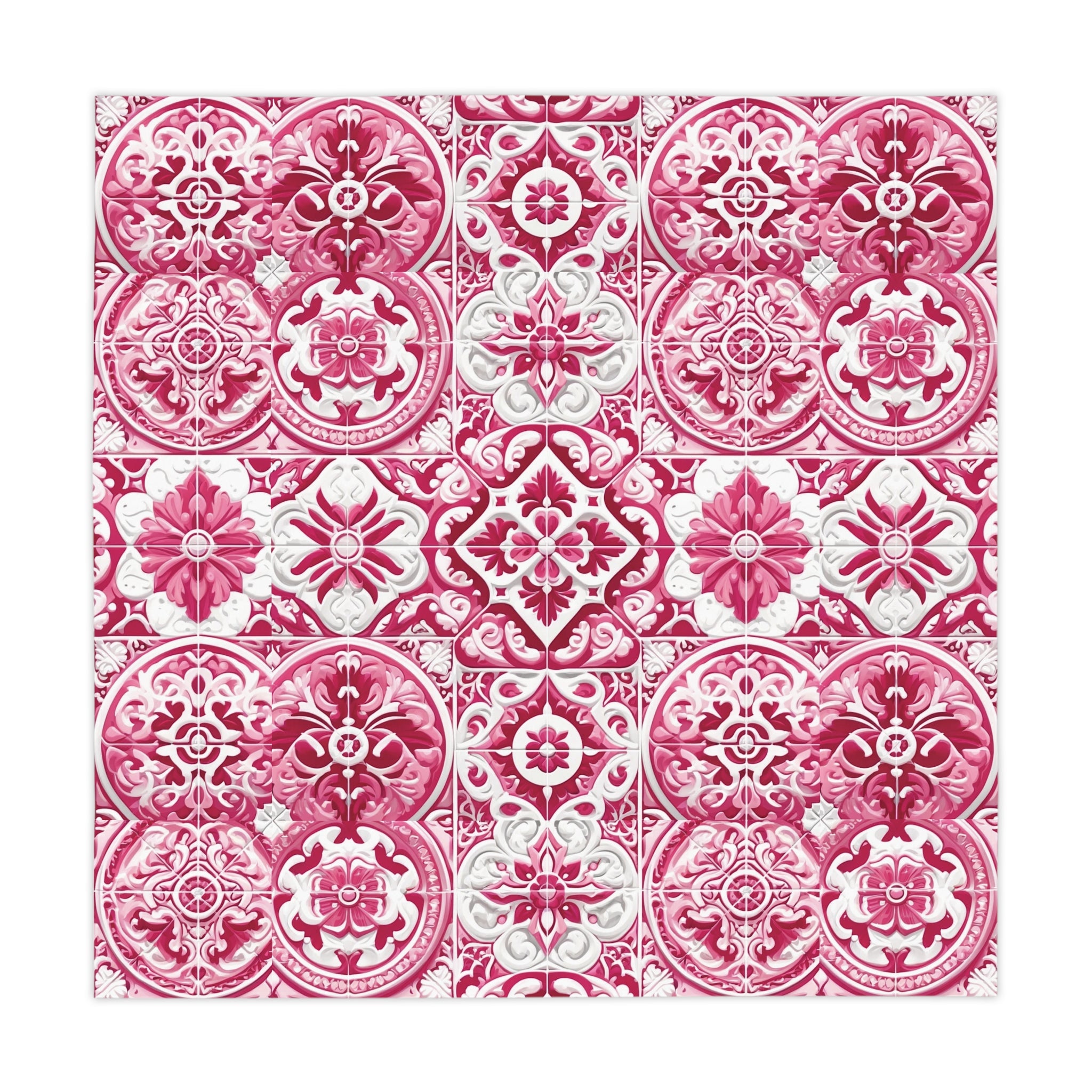 Elegant Pink and White Mediterranean Tile Design Tablecloth  Durable Table Cover, Perfect Gift for Housewarming, Parties, and Weddings all Events and Occasions - MRSBYVALLE