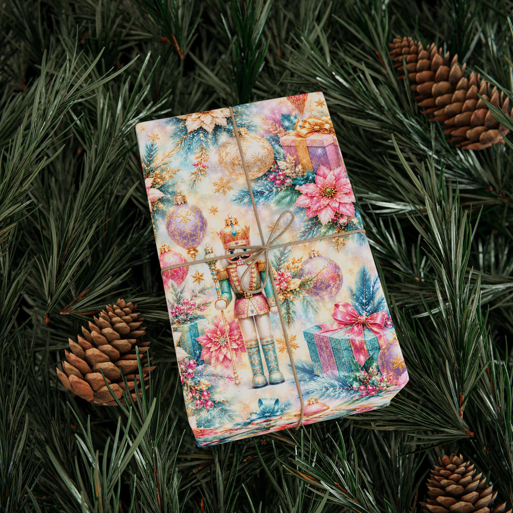 Luxury Nutcracker Christmas Wrapping Paper | Pastel Pink & Blue Holiday Gift Wrap | Elegant Winter Gift Wrap | Premium Christmas Paper