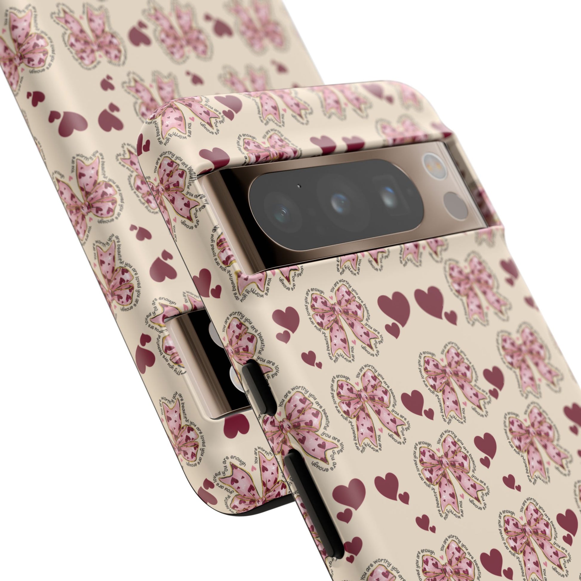 Charming Hearts & Pink Bows Phone Case Stylish & Durable Protection for Your Device | Scratch-Resistant, Slim Fit, and Lightweight Design for Everyday Use for iPhone & Android | Fresh Nature-Inspired Design!