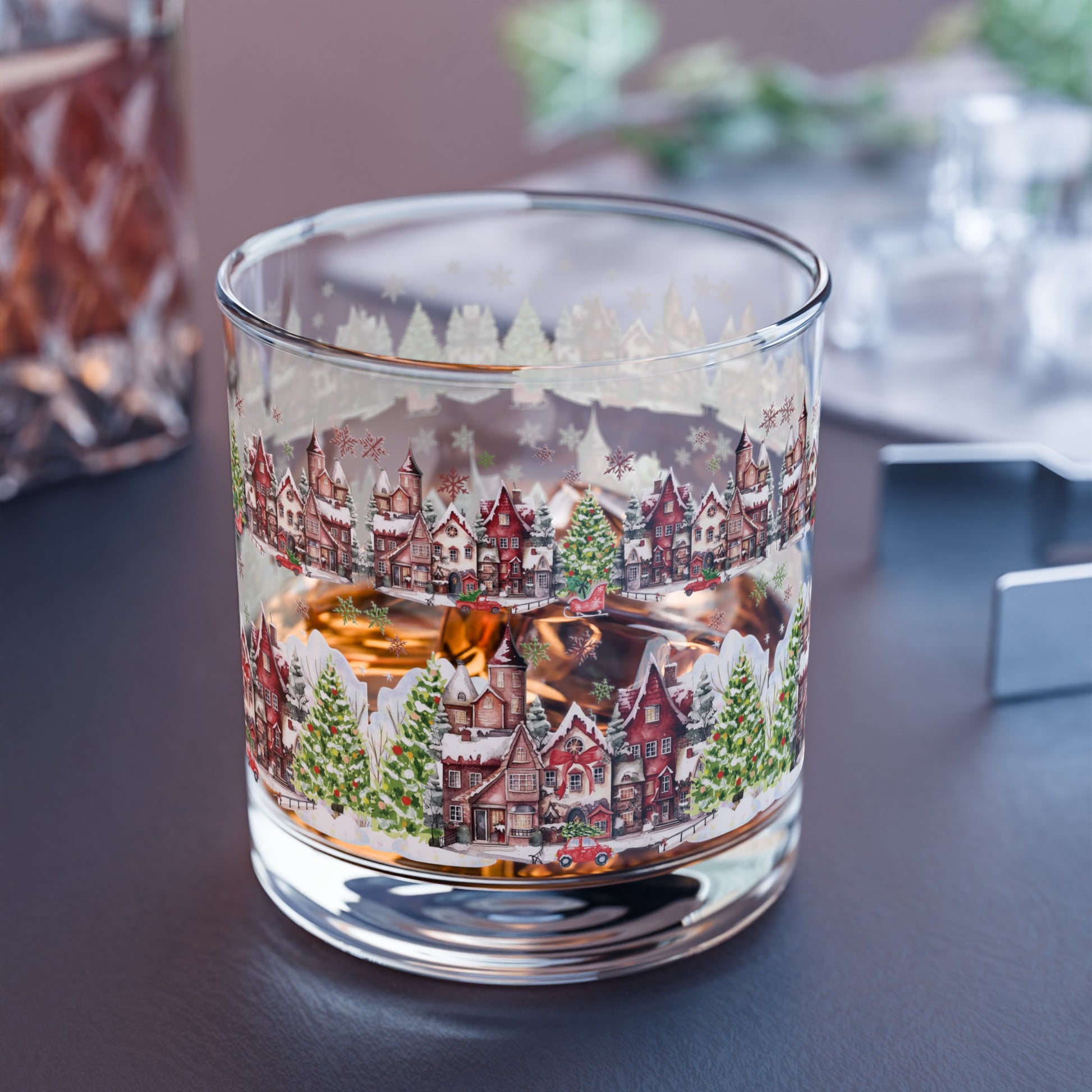 Village Glass Vintage Christmas Rocks Glass, 10oz Festive Holiday Drinkware with Classic Design, Perfect for Cocktails and Spirits, Ideal Gift for Christmas Celebrations and Home Décor - MRSBYVALLE