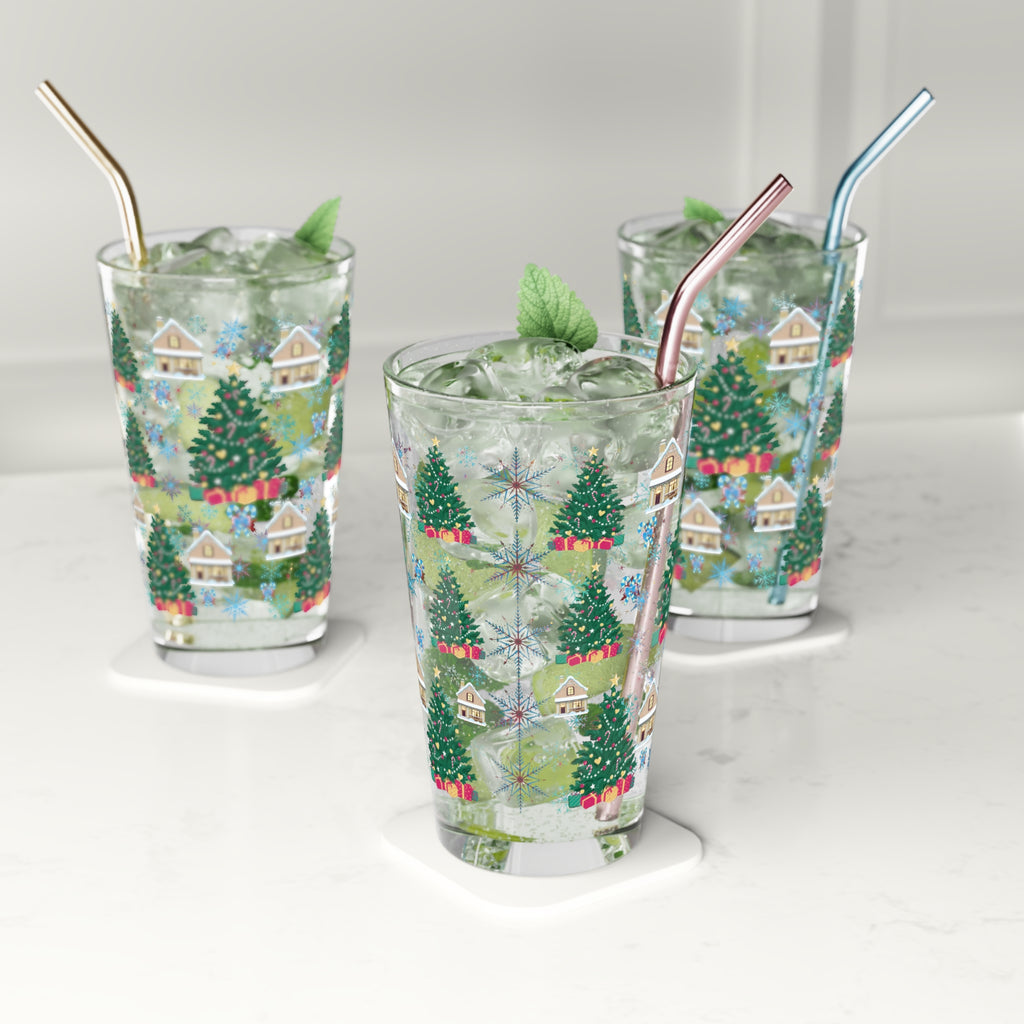 Christmas Trees 16oz Pint Glass Modern Style for Cocktails, Mocktails, Beer, and Water Perfect for Every Occasion Mother's Day Party Drinkware, Housewarming Perfect Gift Party Drinkware, Cocktail, Wedding Perfect for Parties - MRSBYVALLE