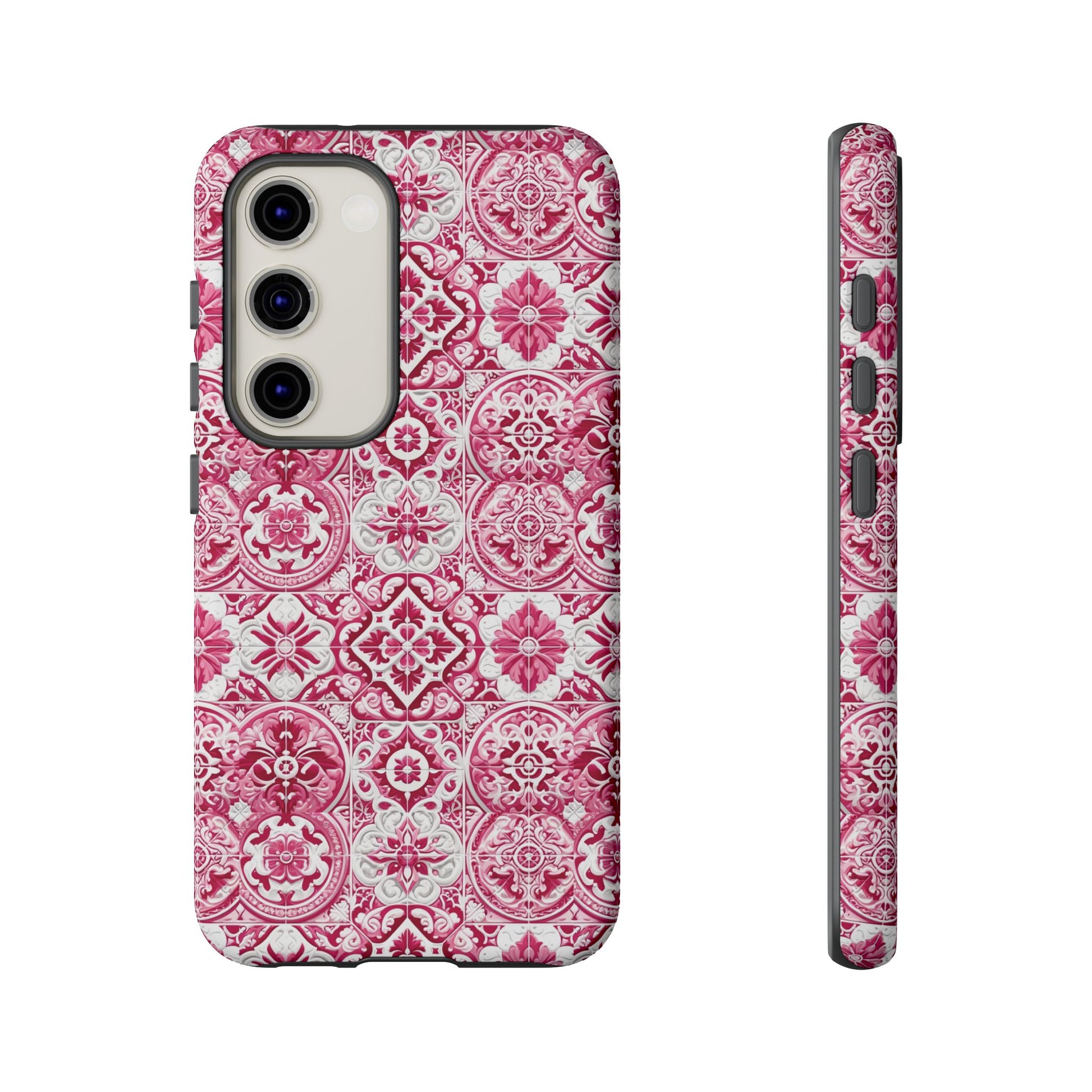 Pink and White Mediterranean Tile Design Phone Case - Stylish, Protective Cover for All Models Gift for Mom Accessory Gift for Her
