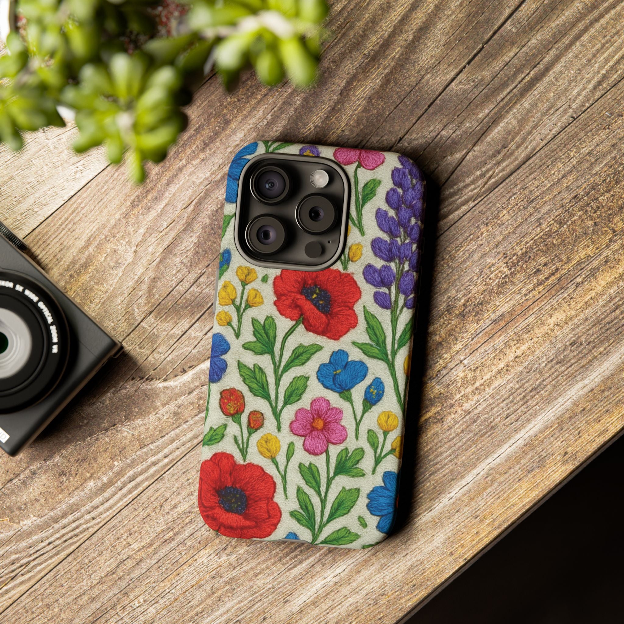Bright 3D Illusion Wildflower Phone Case Cute Floral Design in Red, Pink, Blue – Aesthetic Protective Case for iPhone and  Android