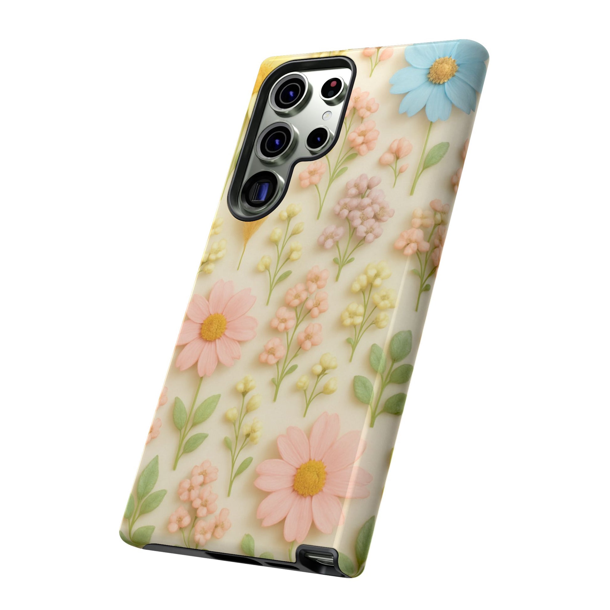 Pastel Dried Flowers Illusion Phone Case 3D Realistic Pressed Floral Design, Bright Botanical Aesthetic, Soft Nature-Inspired CoveriPhone & Galaxy
