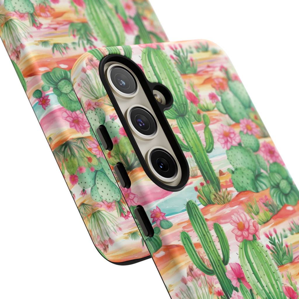Pink and Mint Green Cactus Phone Case - Tough, Stylish Cover with Cactus Flowers | Durable Protection for iPhone & Android | Fresh Nature-Inspired Design!