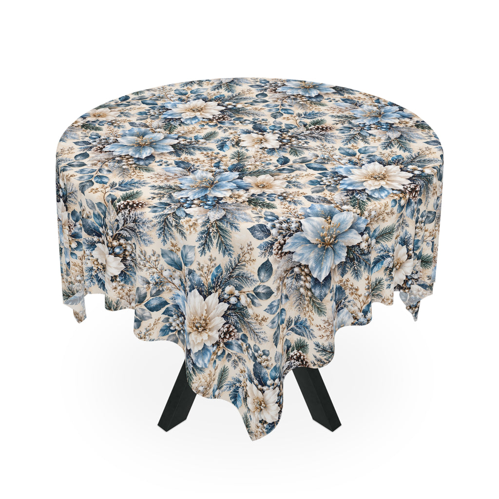 Icy Blue & Cream Floral Square Tablecloth