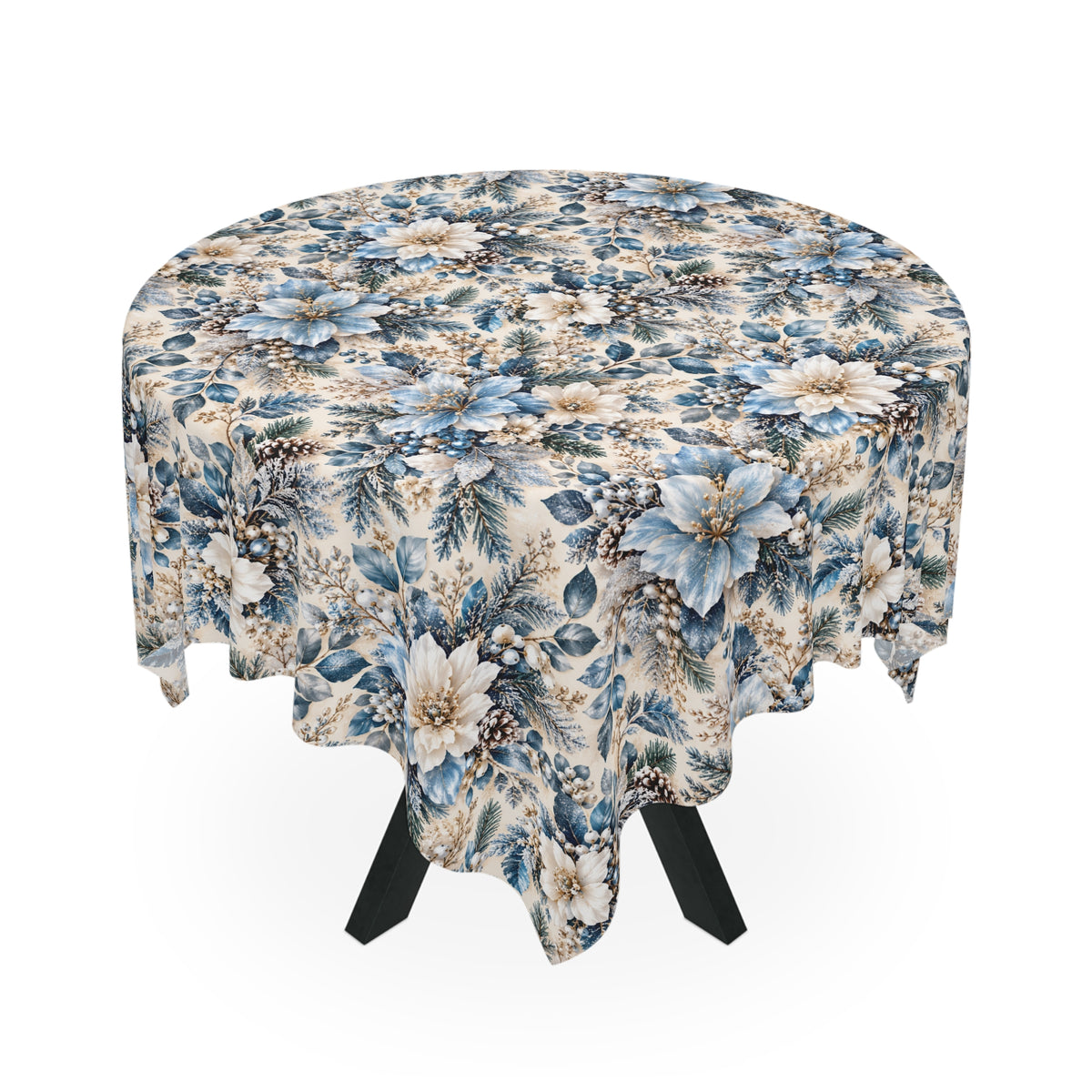Icy Blue & Cream Floral Square Tablecloth