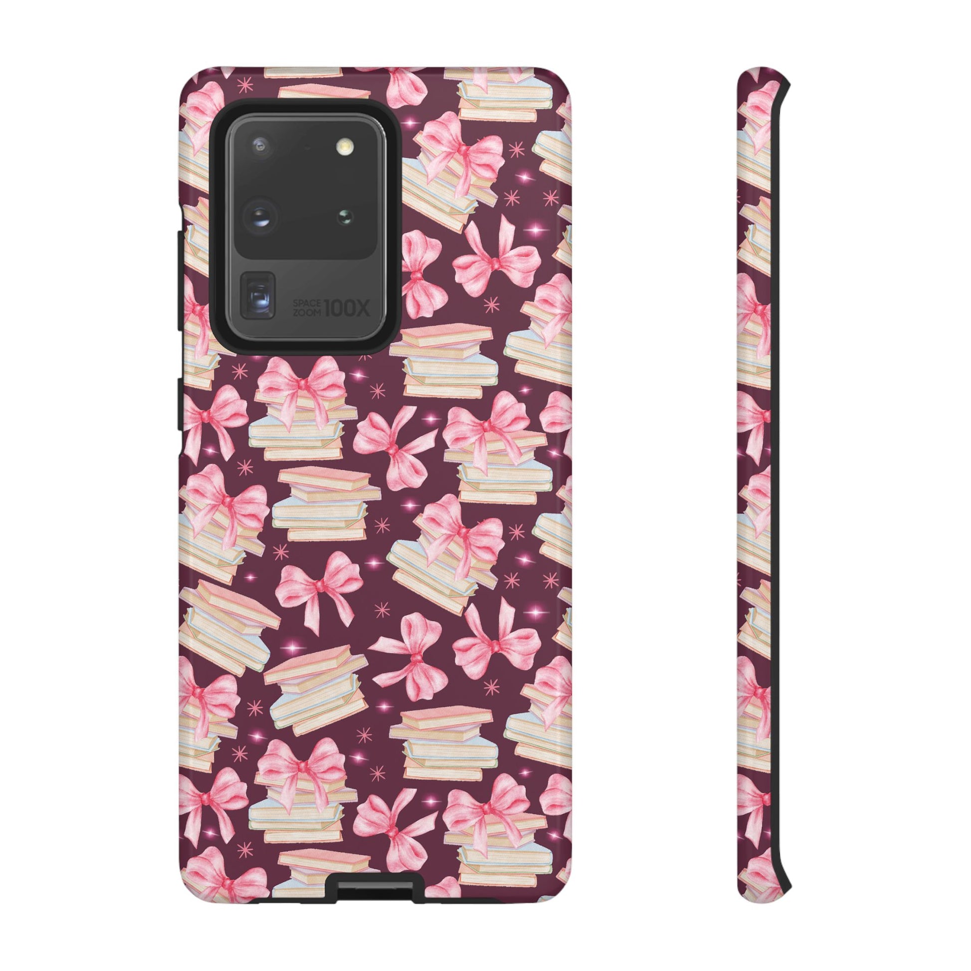 Coquette Pink Bows & Books Phone Case for iPhone 17 and Samsung, Pixel | Stylish Protective Cover Gift for Her Perfect for Floral Lover