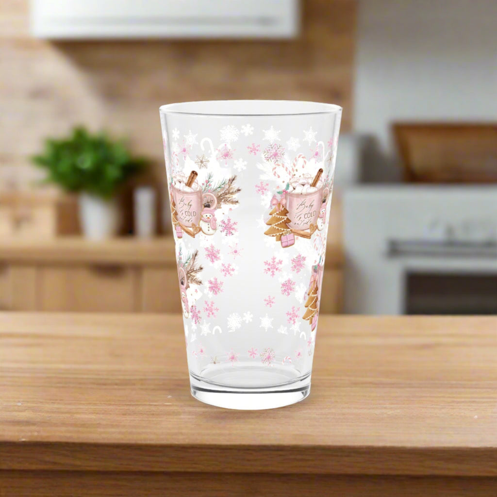 Baby it's Cold Outside Pint Glass Retro Christmas Design | Unique Holiday Drinkware | Perfect Gifts & Decorations |Ideal Gift for Christmas Celebrations Elegance Durable, Glassware Perfect for Parties - MRSBYVALLE