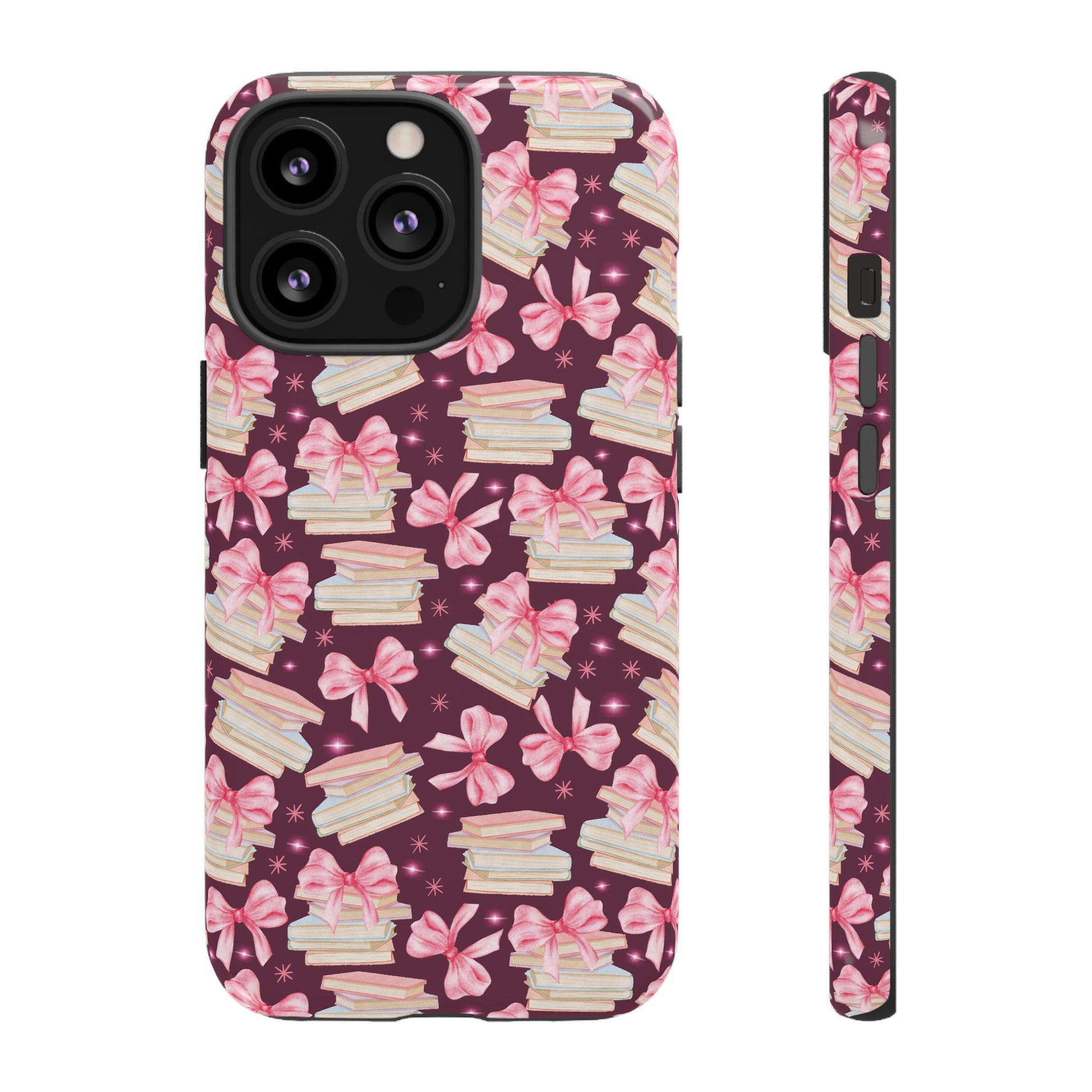 Coquette Pink Bows & Books Phone Case for iPhone 16 15 14 13 12  21 23 Samsung, and Pixel | Stylish Protective Cover Gift for Her Perfect for Floral Lover