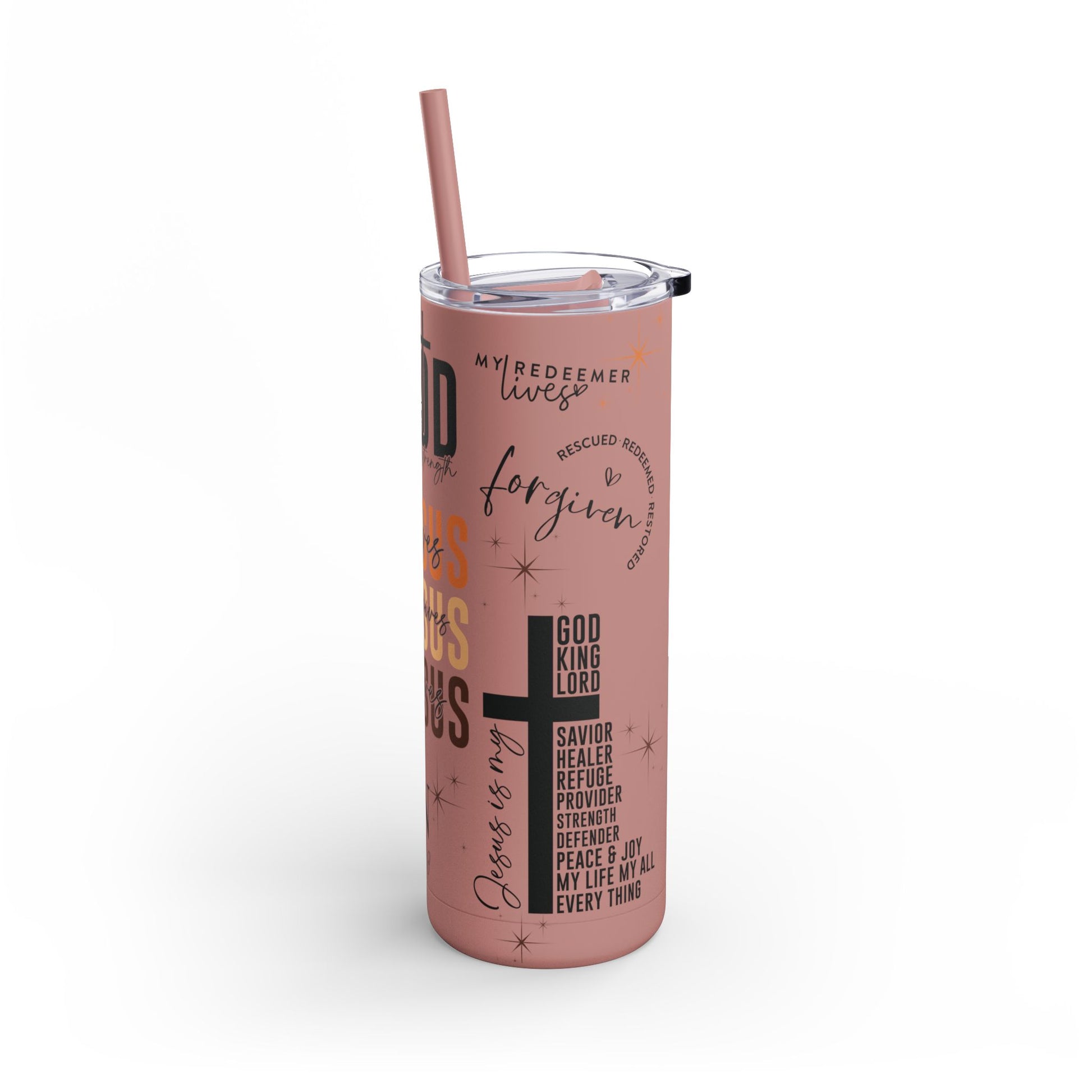 Inspirational Christian Skinny Tumbler 20oz Jesus Faith Gift, Bible Verse Travel Mug, Motivational Drinkware, Christian Prefect Gift