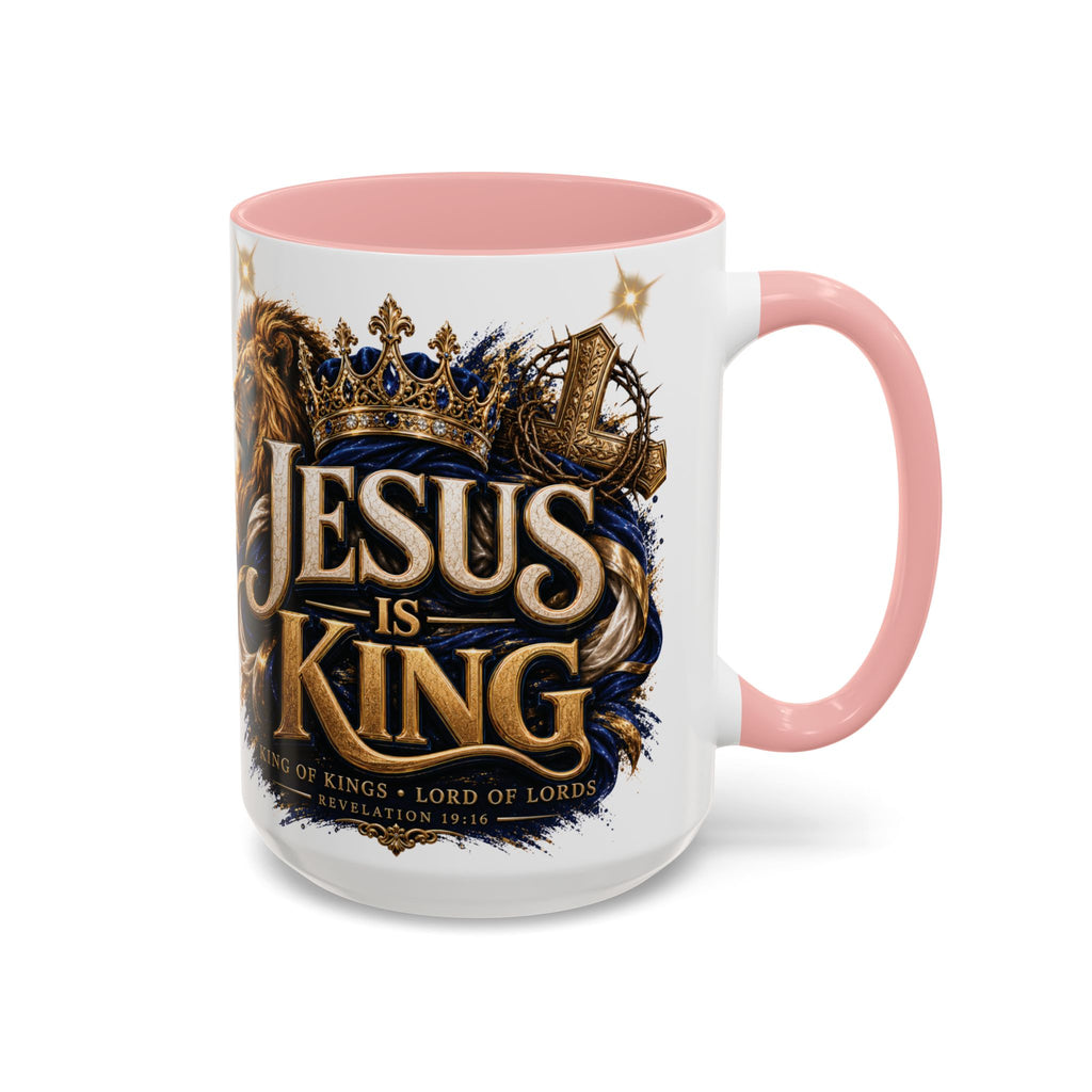 Jesus Is King Coffee Mug Christian Faith Accent Mug (11/15oz) Gift for Dad Mom
