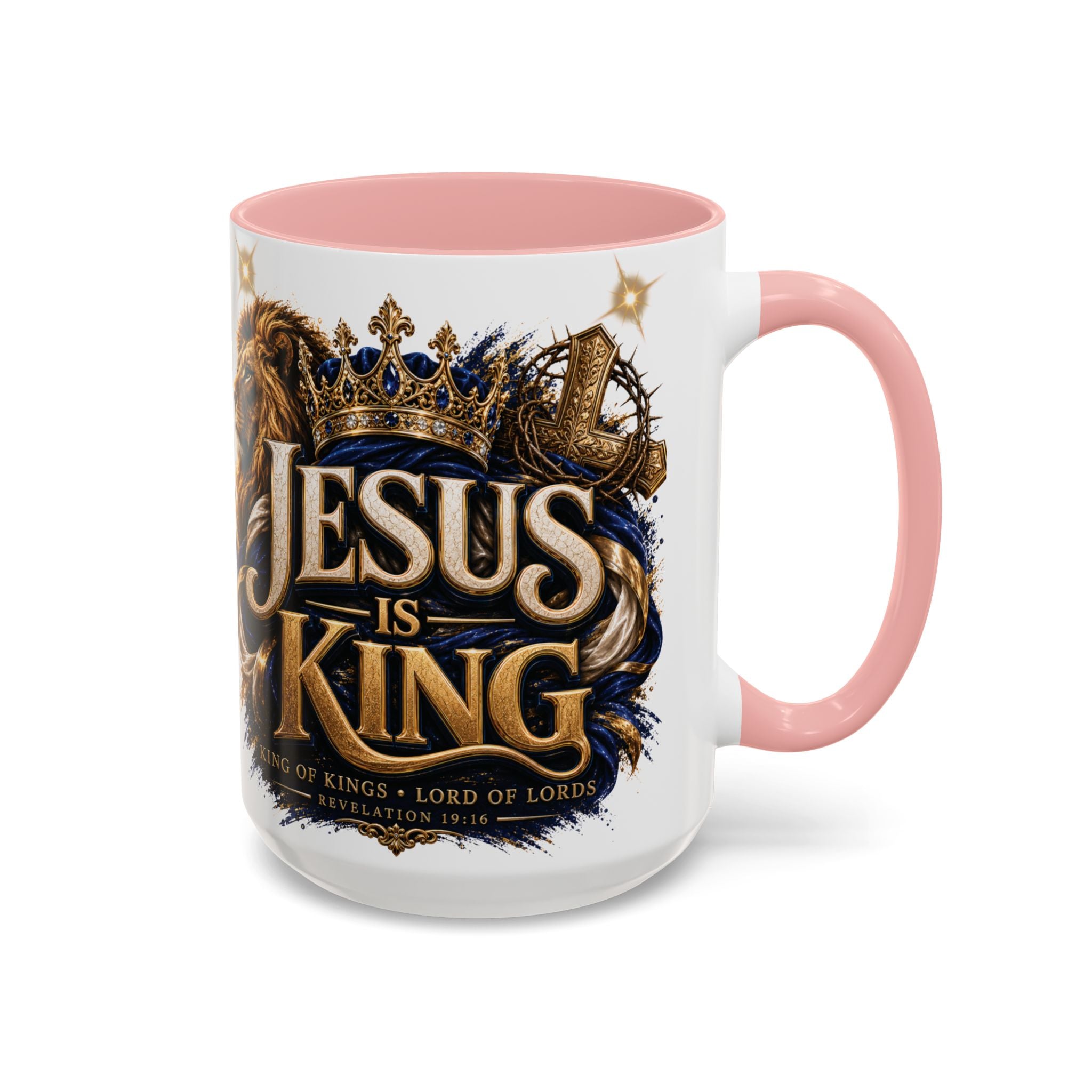 Jesus Is King Coffee Mug Christian Faith Accent Mug (11/15oz) Gift for Dad Mom