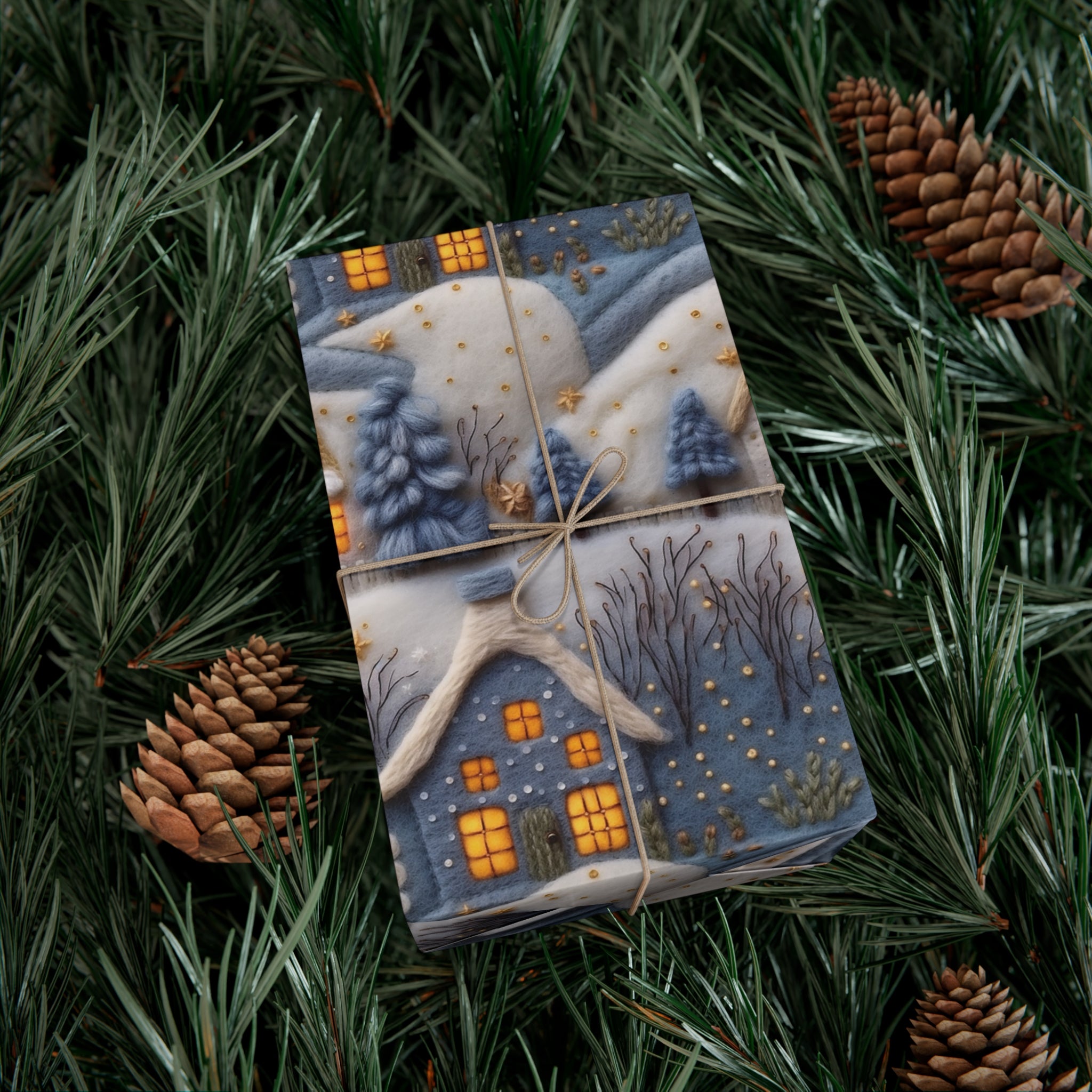 3D Felt Illusion Blue Houses Wrapping Paper Premium Gift Wrap with Unique Textured Design, Perfect for Birthdays, Holidays, and Special Occasions - Eye-Catching and Stylish - MRSBYVALLE