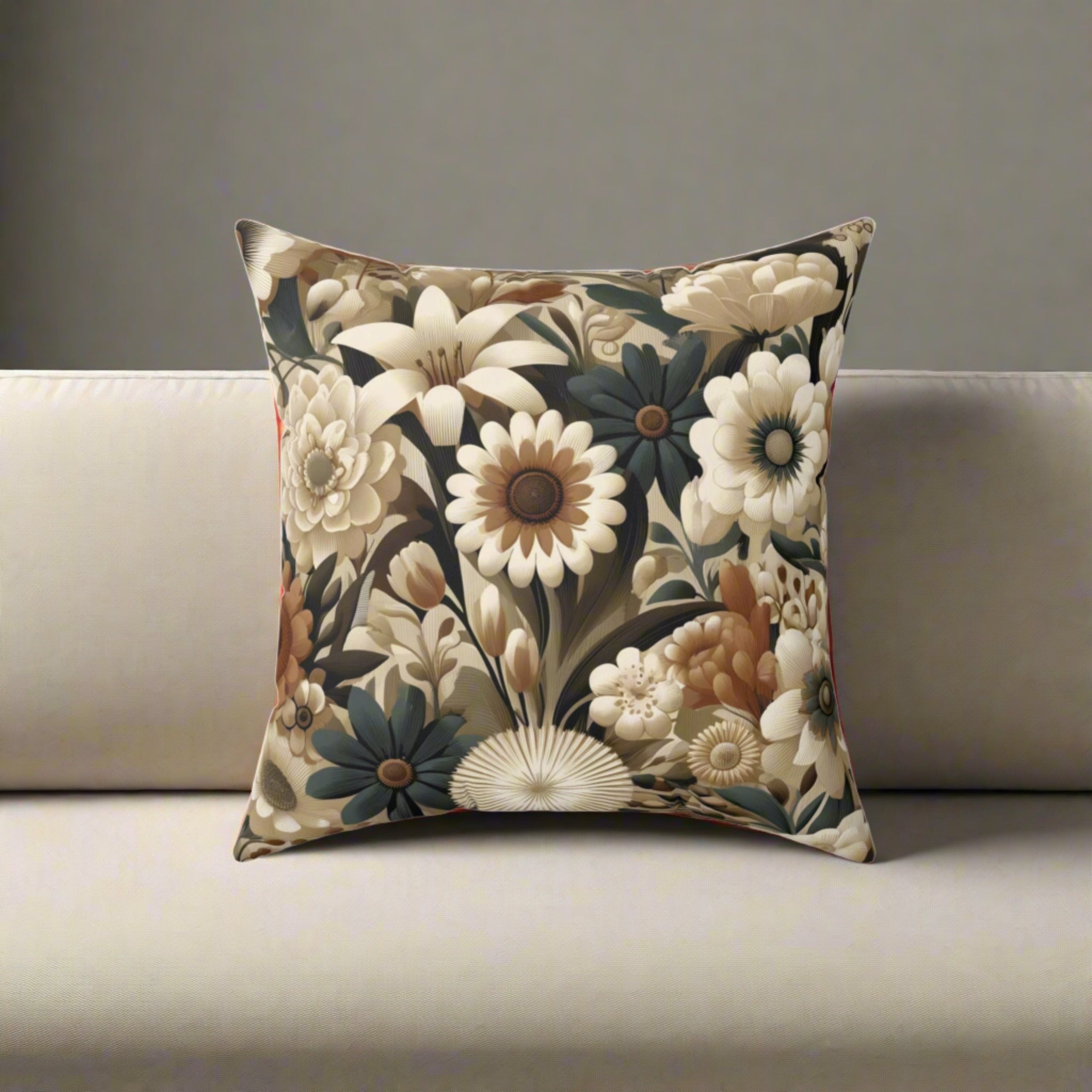 Mid-century Modern Floral Square Pillow Elegant Holiday Decor Perfect for all Seasonal Decorations Perfect Accent for Living Rooms, Bedrooms, Soft, Durable, Pillow Gift New House, Bridal Shower Gift - MRSBYVALLE