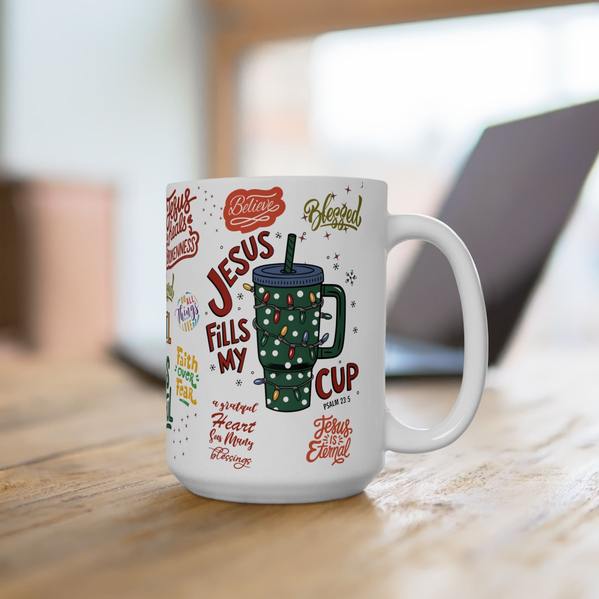 Jesus Fills My Cup Mug – 11oz & 15oz Bible Verse & Christian Affirmation Coffee Cup, Perfect Faith Gift for Home or Office Gift for Mom